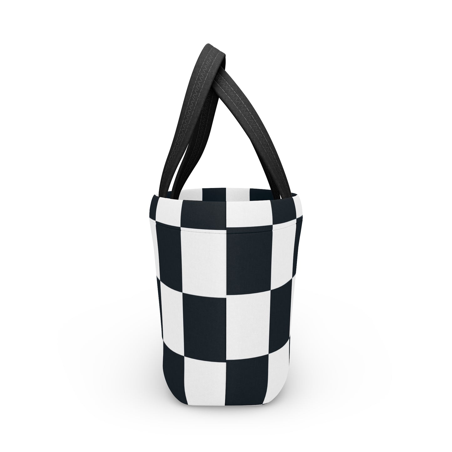 Black and White Checkered Ladies Lunch Bag - Elegant and Minimalist Neoprene Insulated Purse Lunch Box