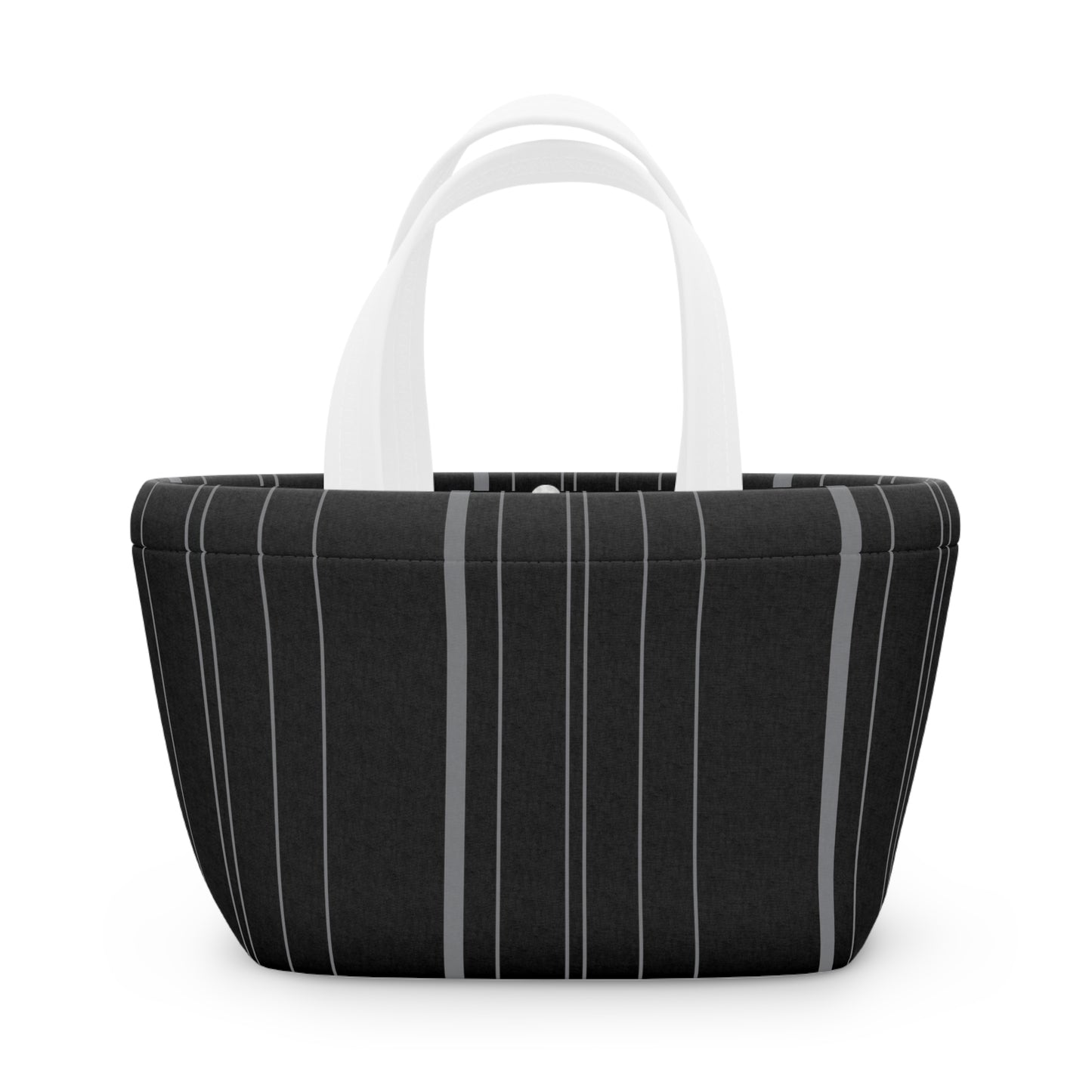 Black Pinstripped Lunch Bag - Elegant and Minimalist Neoprene Insulated Purse Lunch Box