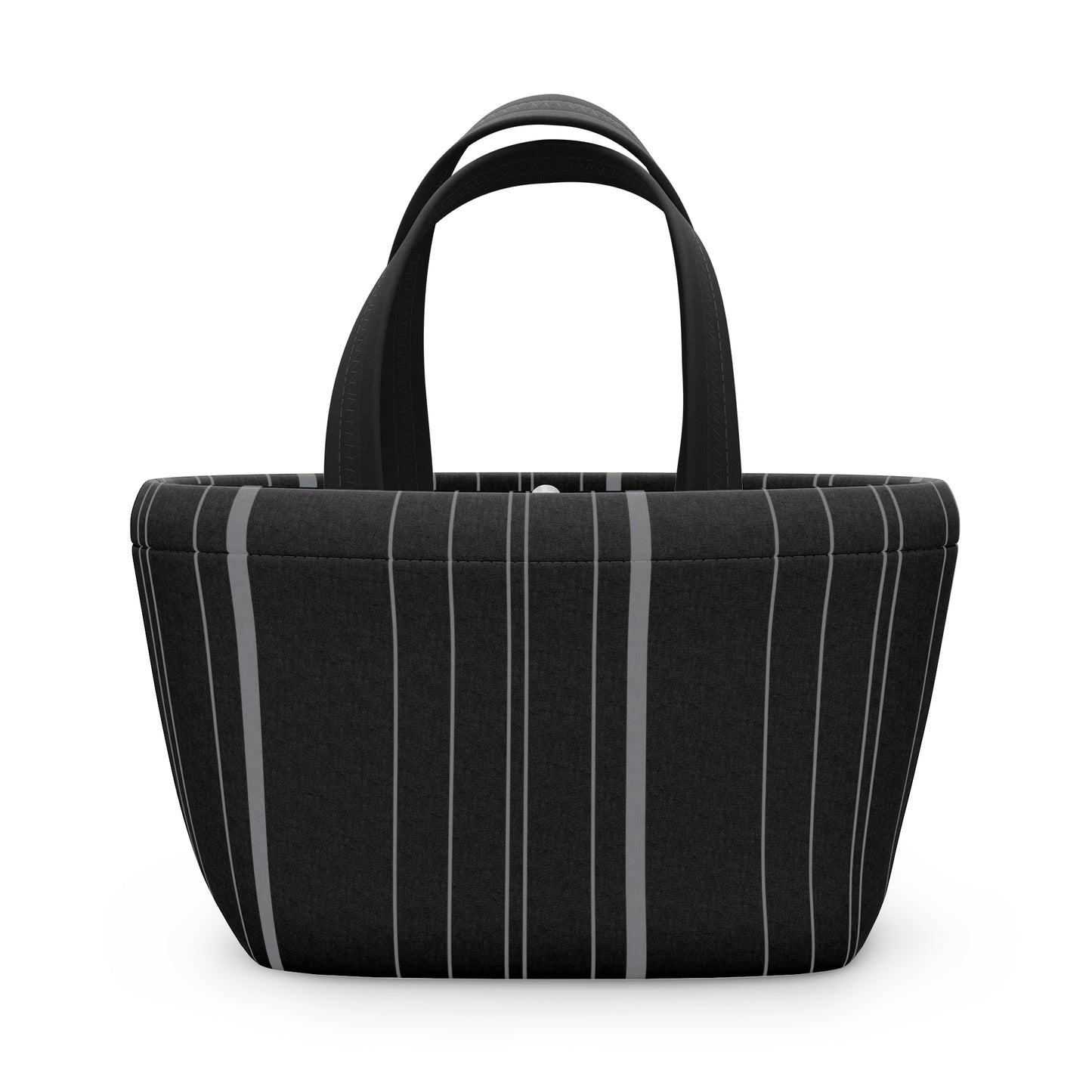 Black Pinstripped Lunch Bag - Elegant and Minimalist Neoprene Insulated Purse Lunch Box