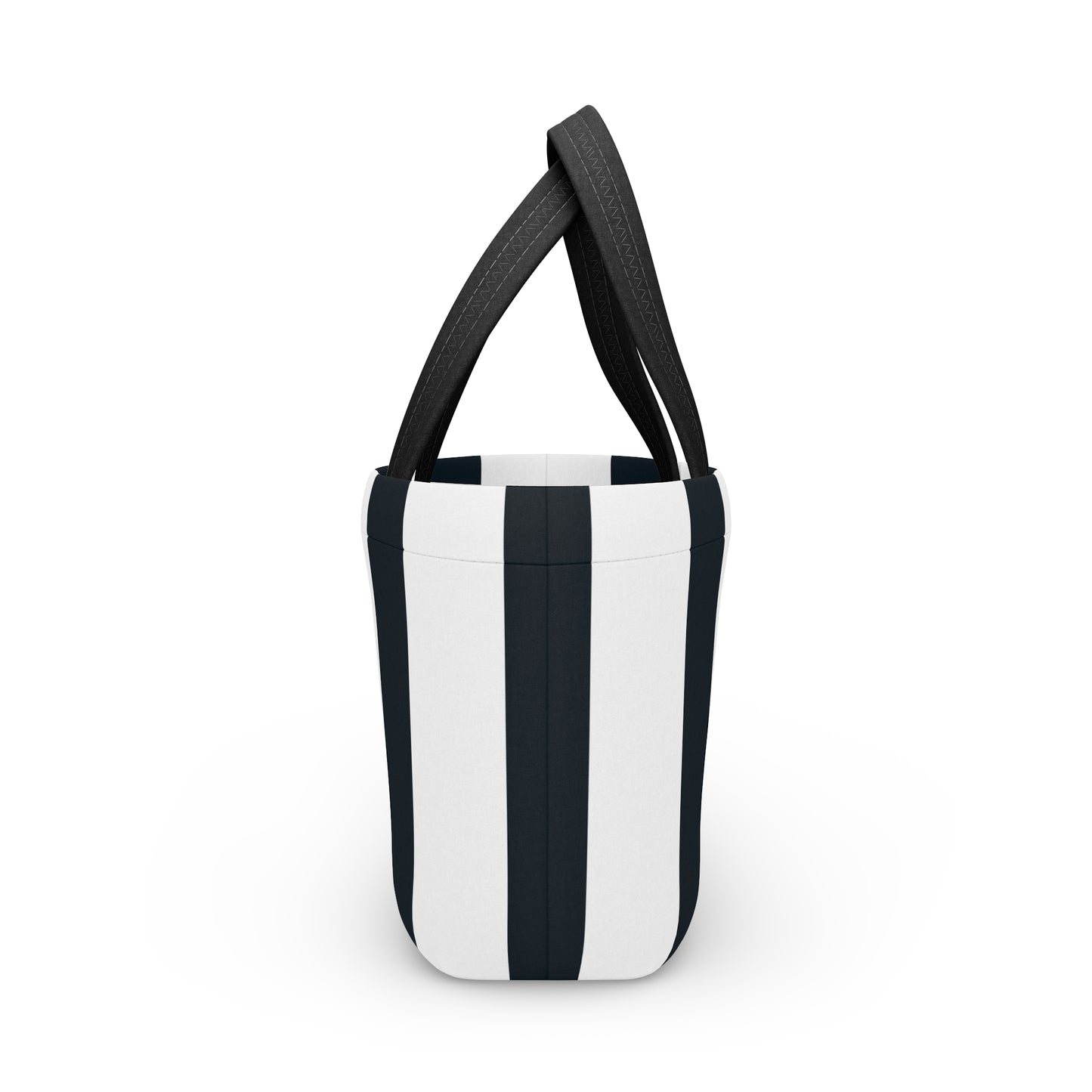 Black and White Striped Ladies Lunch Bag - Elegant and Minimalist Neoprene Insulated Purse Lunch Box