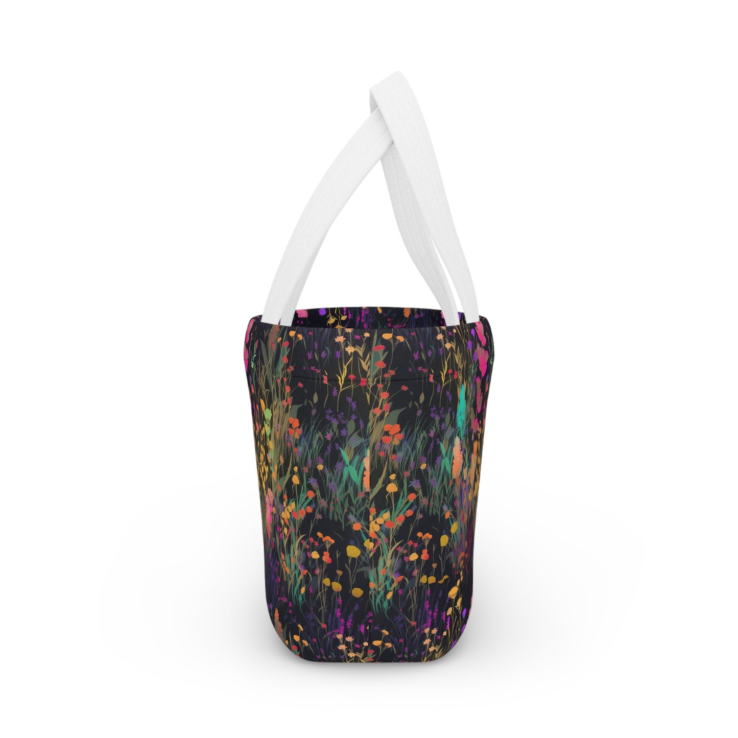 Bold Flowers on Black Lunch Bag - Insulated Reuseable