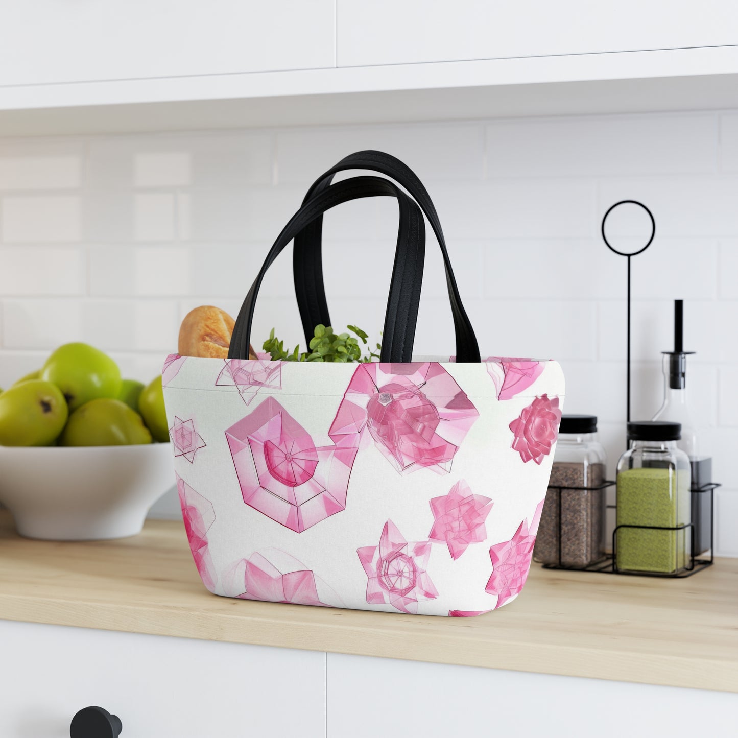 Women's Pink Glass Jeweled Lunch Bag - Chic Lunch Bag Unique Statement