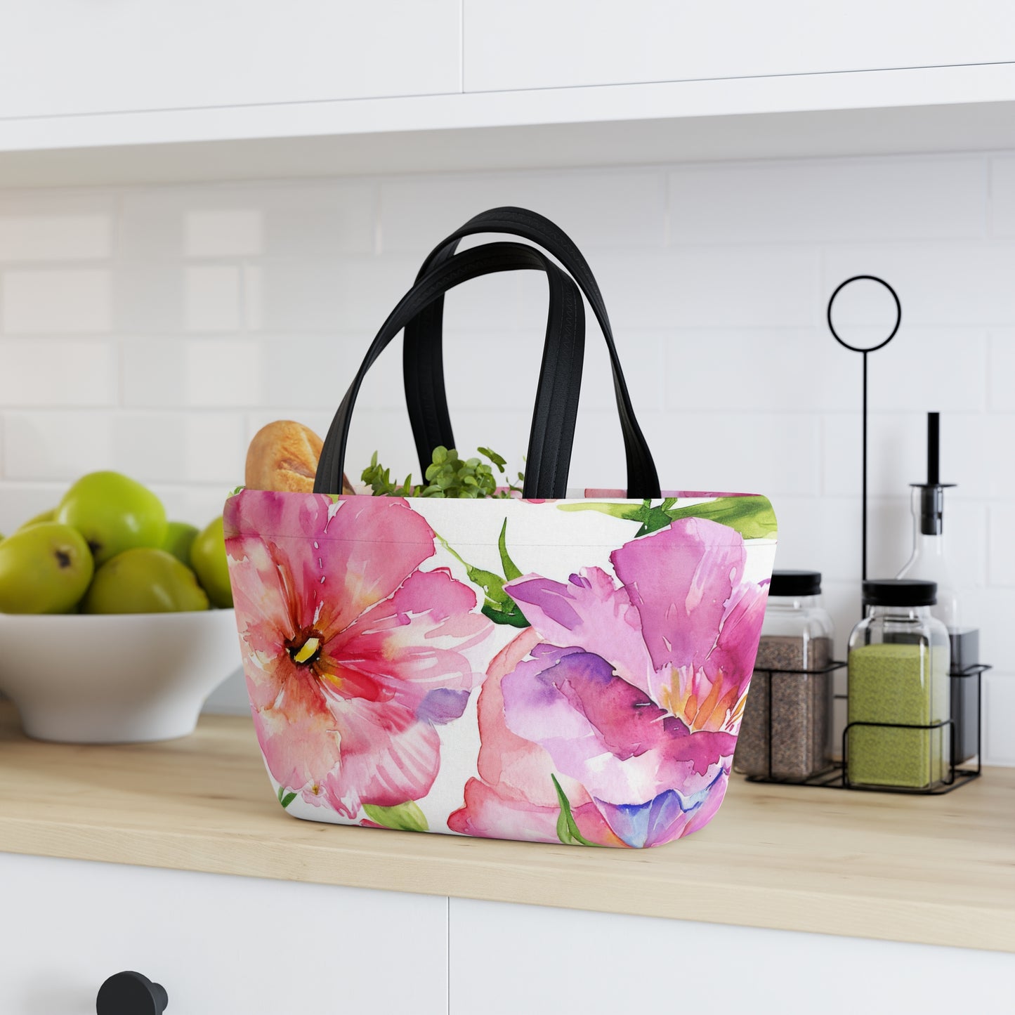 Women's Pink Lunch Bag - Chic Floral Lunch Bag Unique Statement