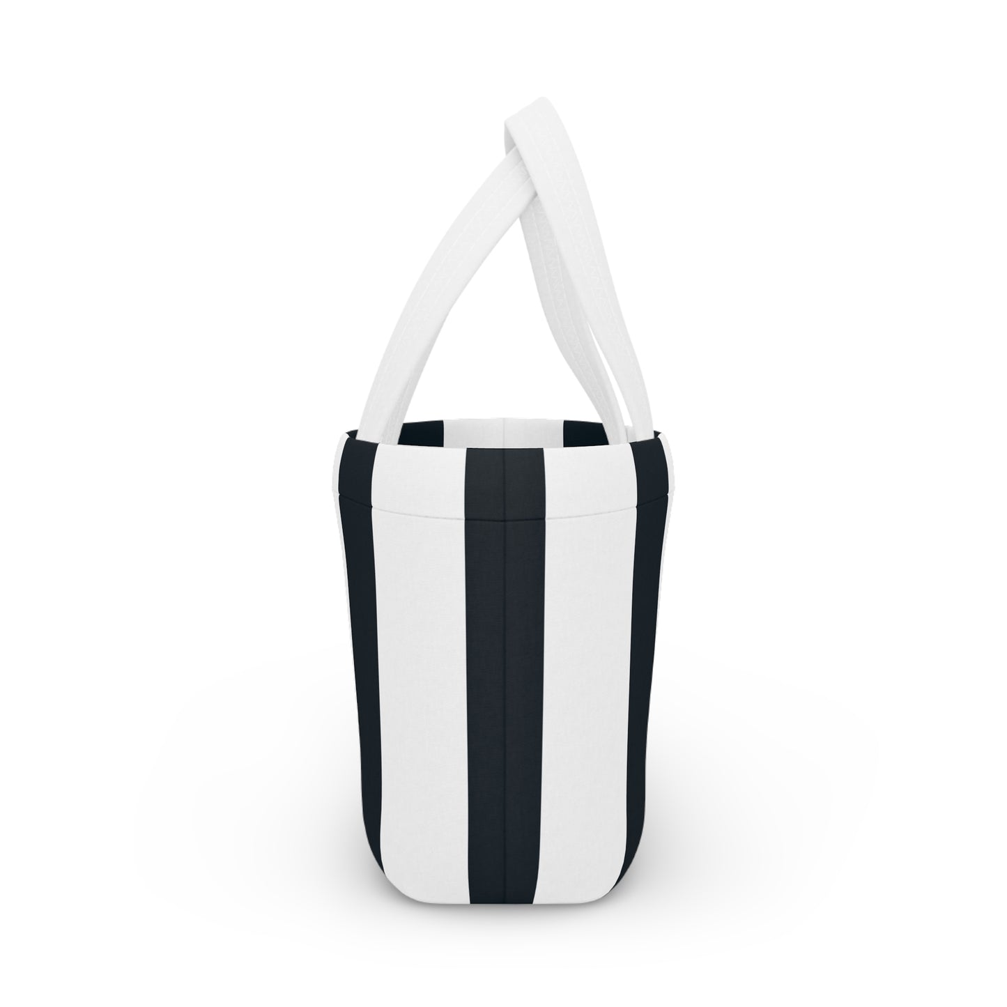 Black and White Striped Ladies Lunch Bag - Elegant and Minimalist Neoprene Insulated Purse Lunch Box