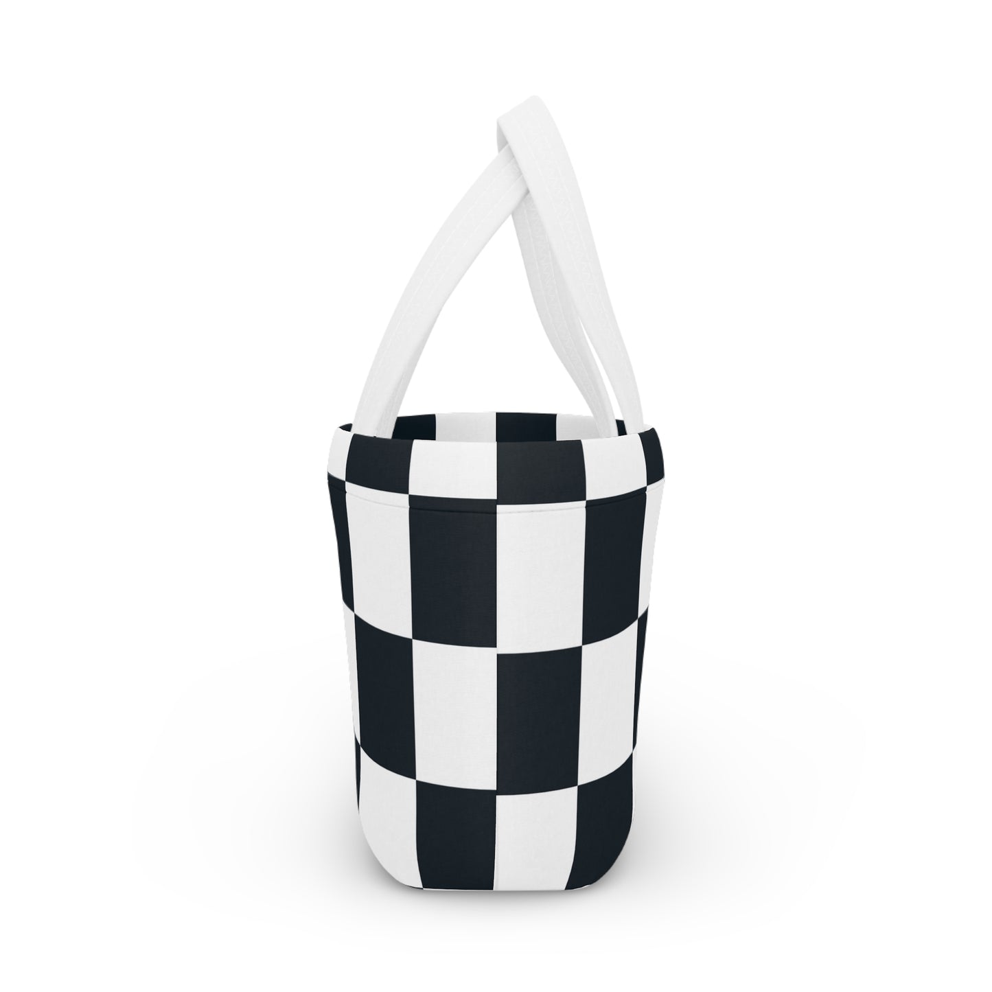 Black and White Checkered Ladies Lunch Bag - Elegant and Minimalist Neoprene Insulated Purse Lunch Box