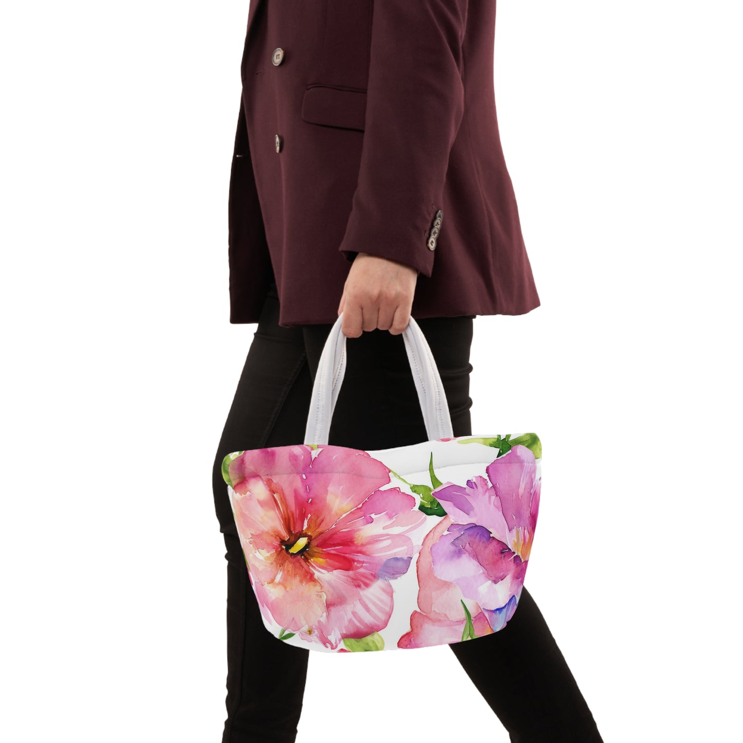 Women's Pink Lunch Bag - Chic Floral Lunch Bag Unique Statement