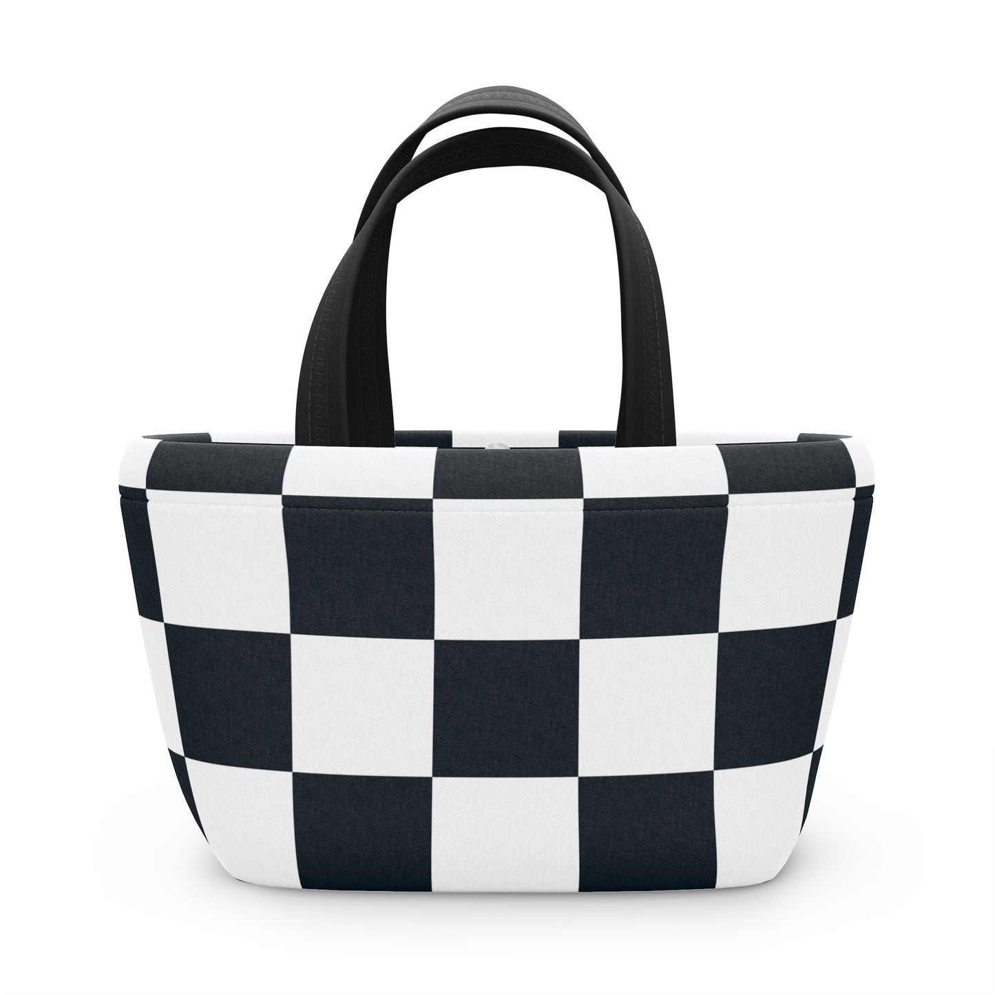 Black and White Checkered Ladies Lunch Bag - Elegant and Minimalist Neoprene Insulated Purse Lunch Box