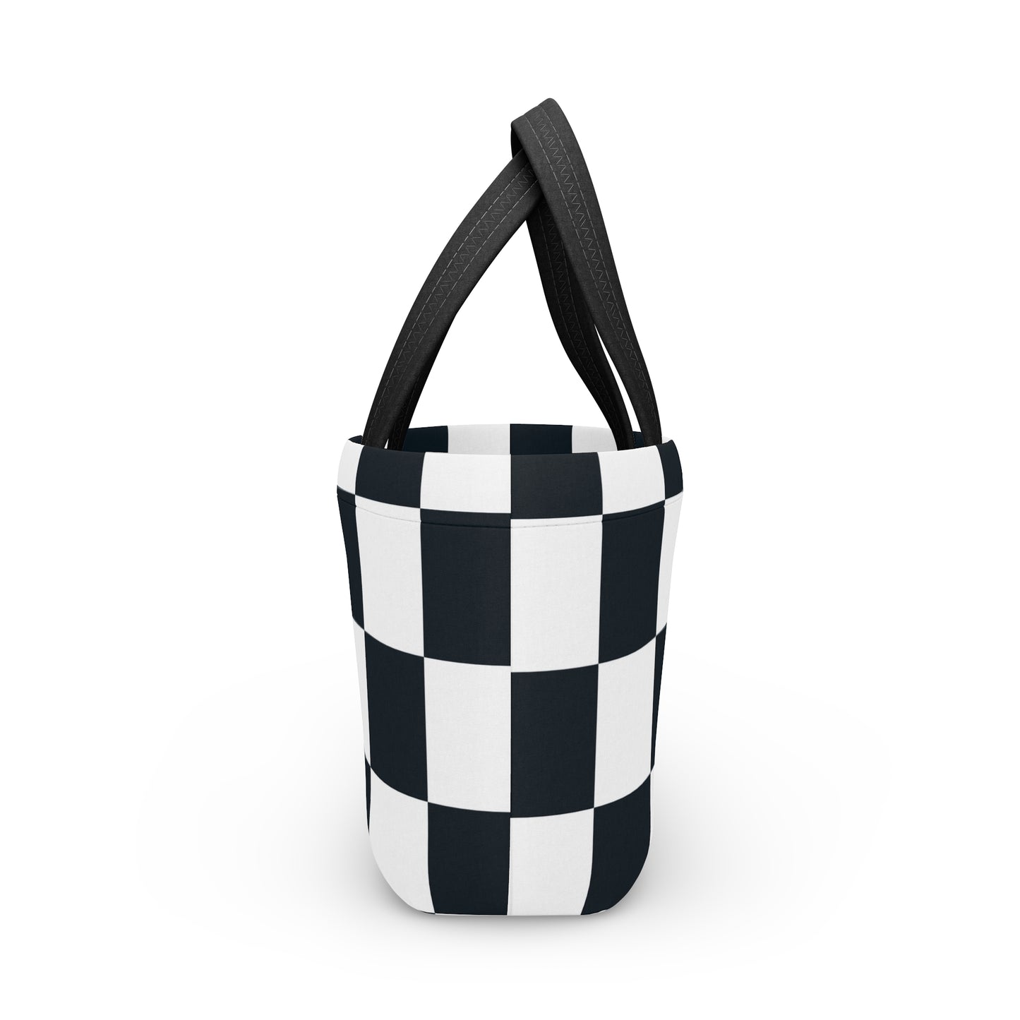 Black and White Checkered Ladies Lunch Bag - Elegant and Minimalist Neoprene Insulated Purse Lunch Box