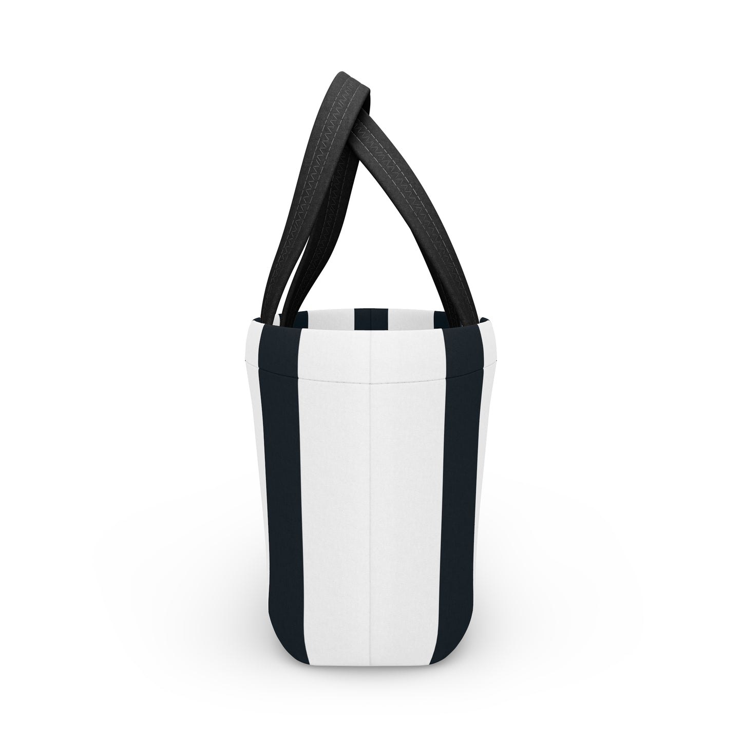 Black and White Striped Ladies Lunch Bag - Elegant and Minimalist Neoprene Insulated Purse Lunch Box