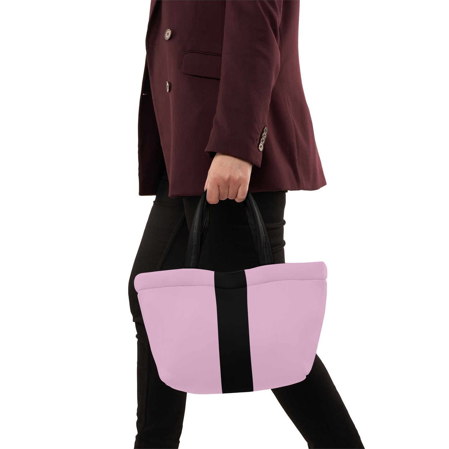 Women's Pink Lunch Bag - Chic Black Stripe Lunch Bag Unique Statement