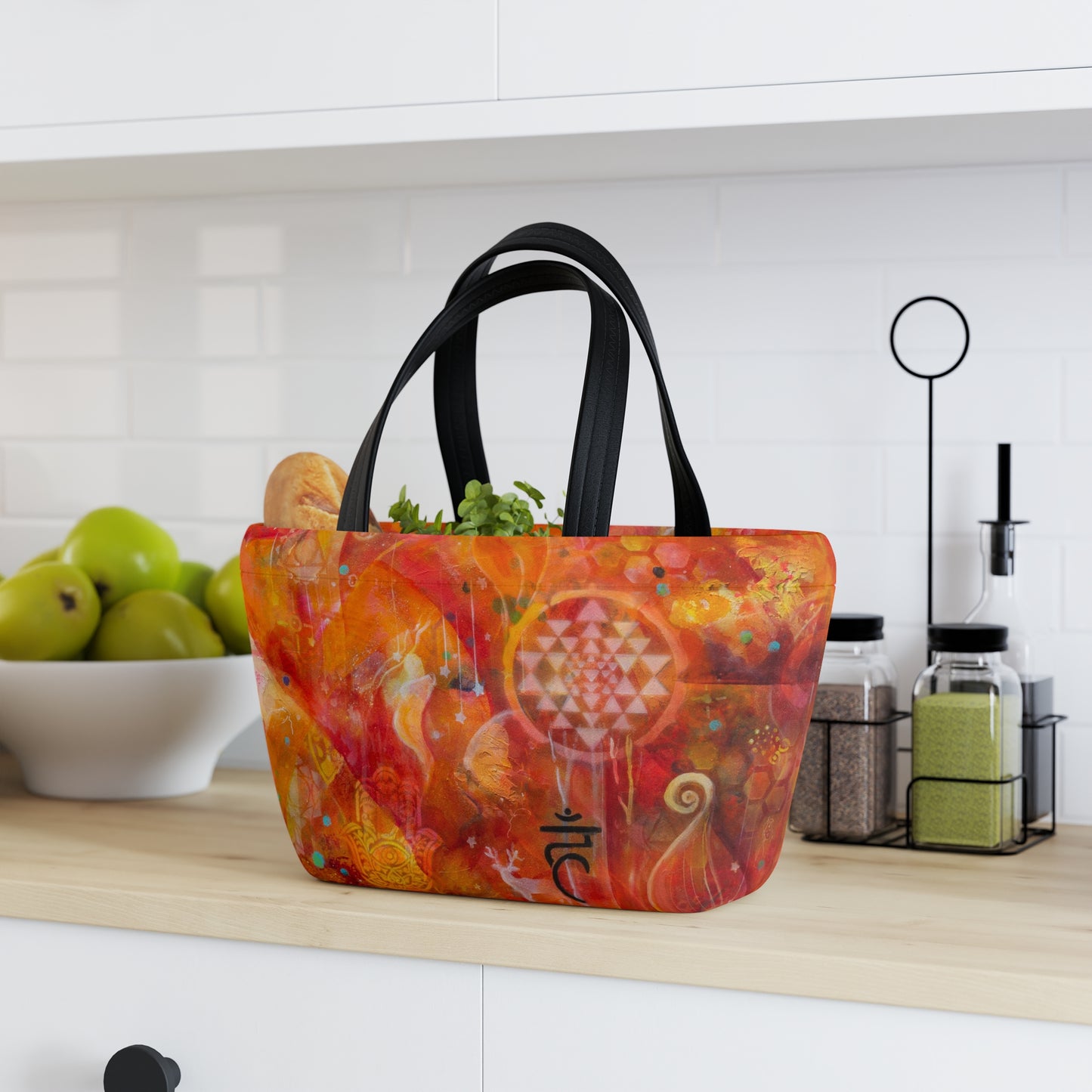 Orange Mandala Lunch Bag - Chic Artistic Reuseable Bag