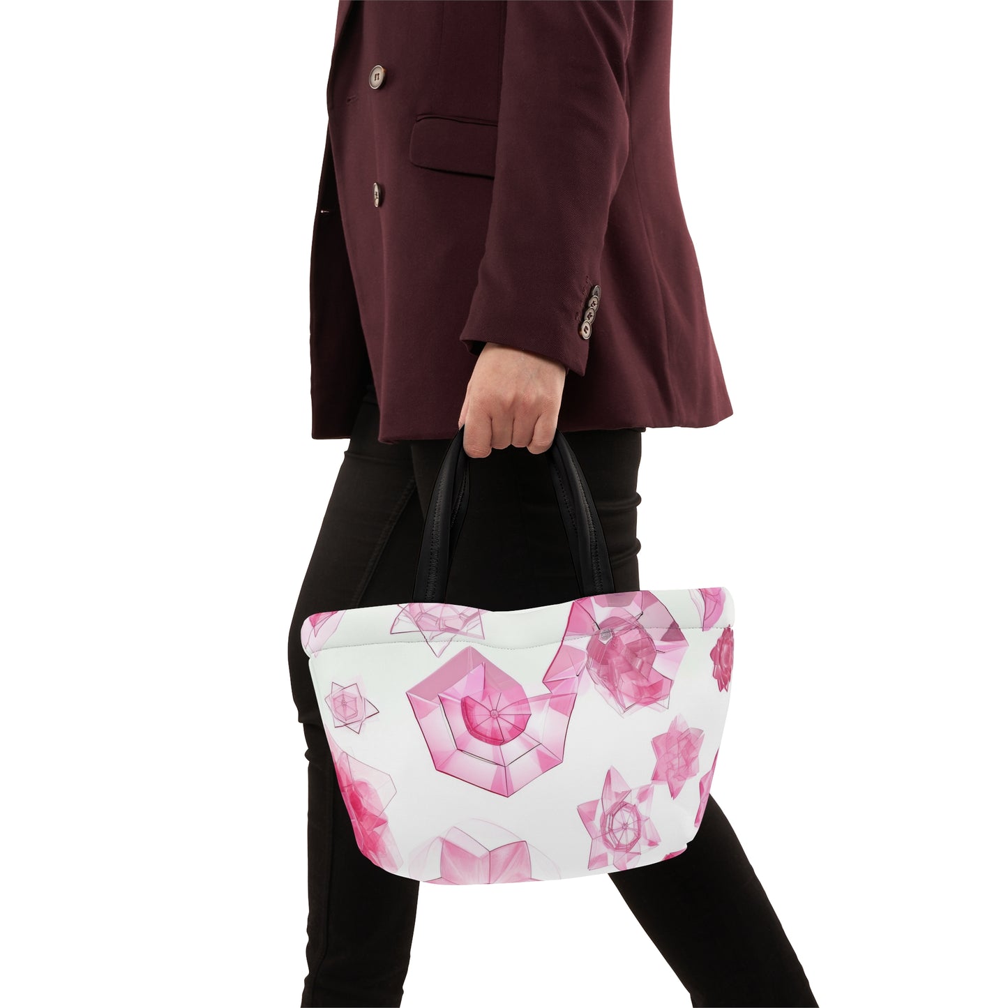 Women's Pink Glass Jeweled Lunch Bag - Chic Lunch Bag Unique Statement