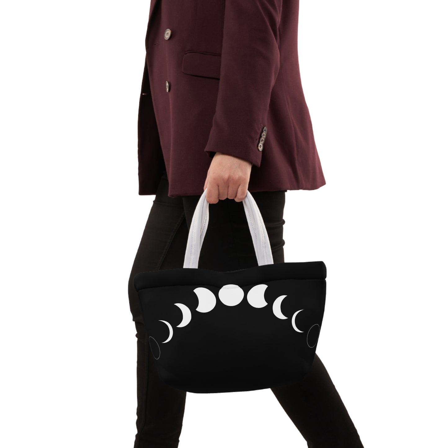 Phases of the Moon Ladies Lunch Bag - Elegant and Minimalist Neoprene Insulated Purse Lunch Box
