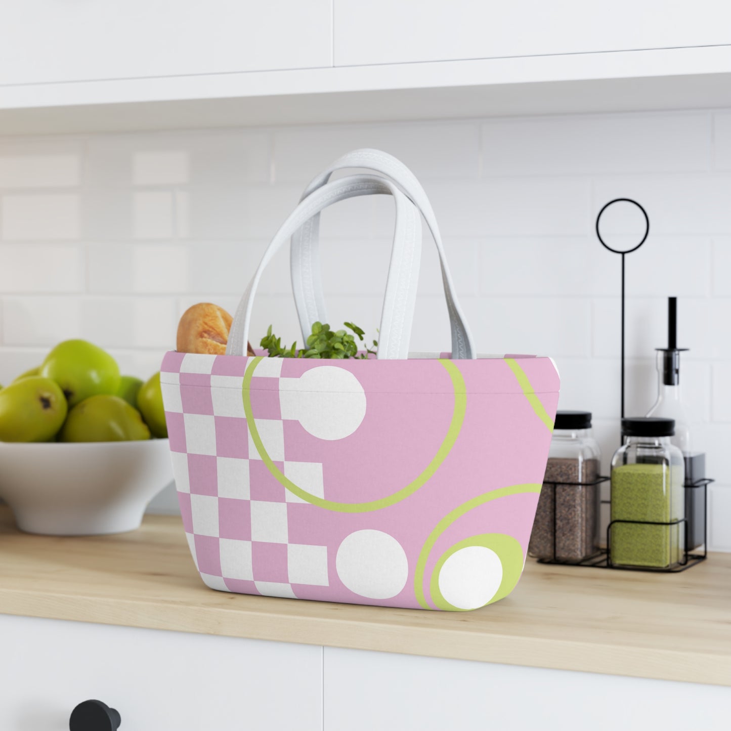 Chic Pink Lunch Bag Geometrical Patterns Unique Statement