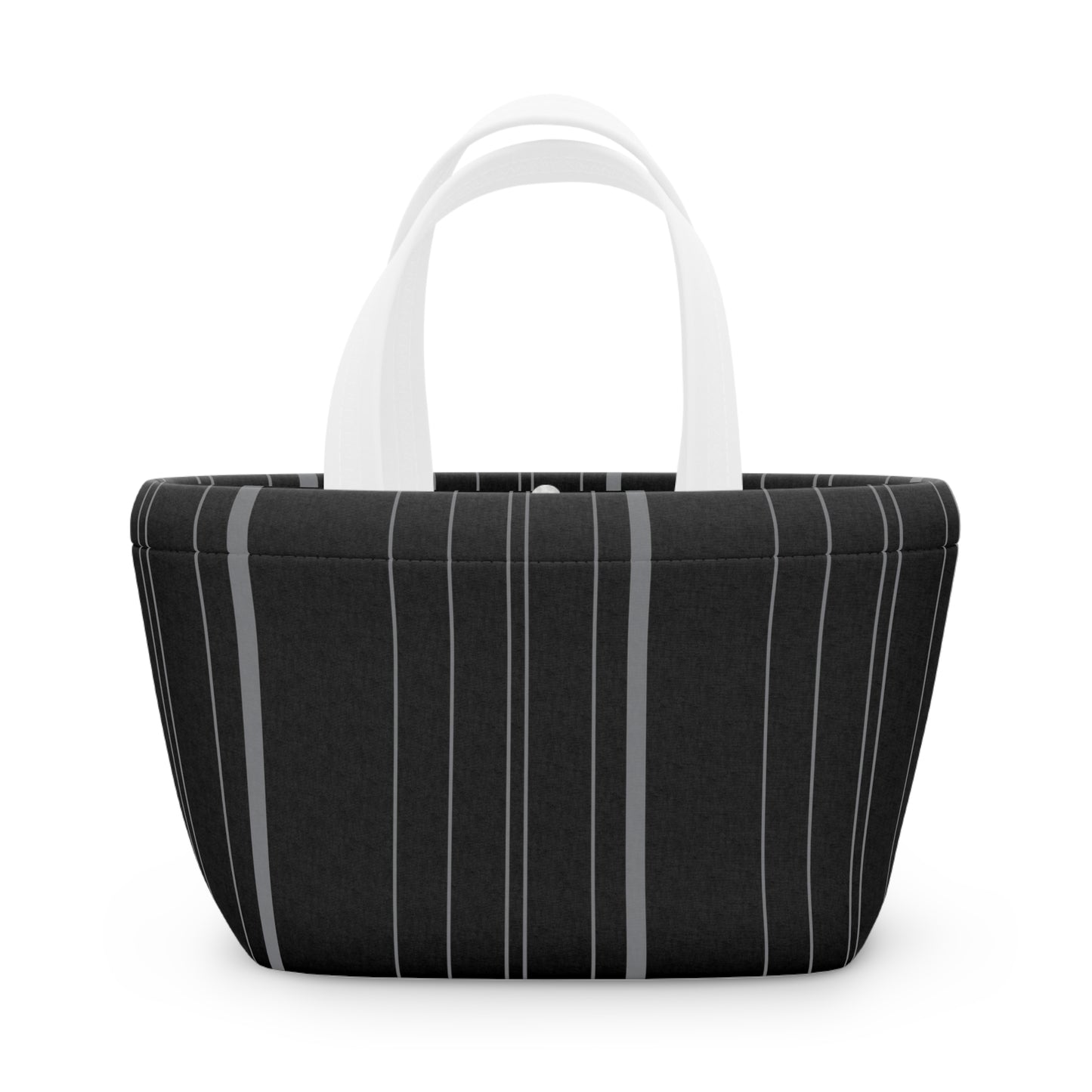 Black Pinstripped Lunch Bag - Elegant and Minimalist Neoprene Insulated Purse Lunch Box