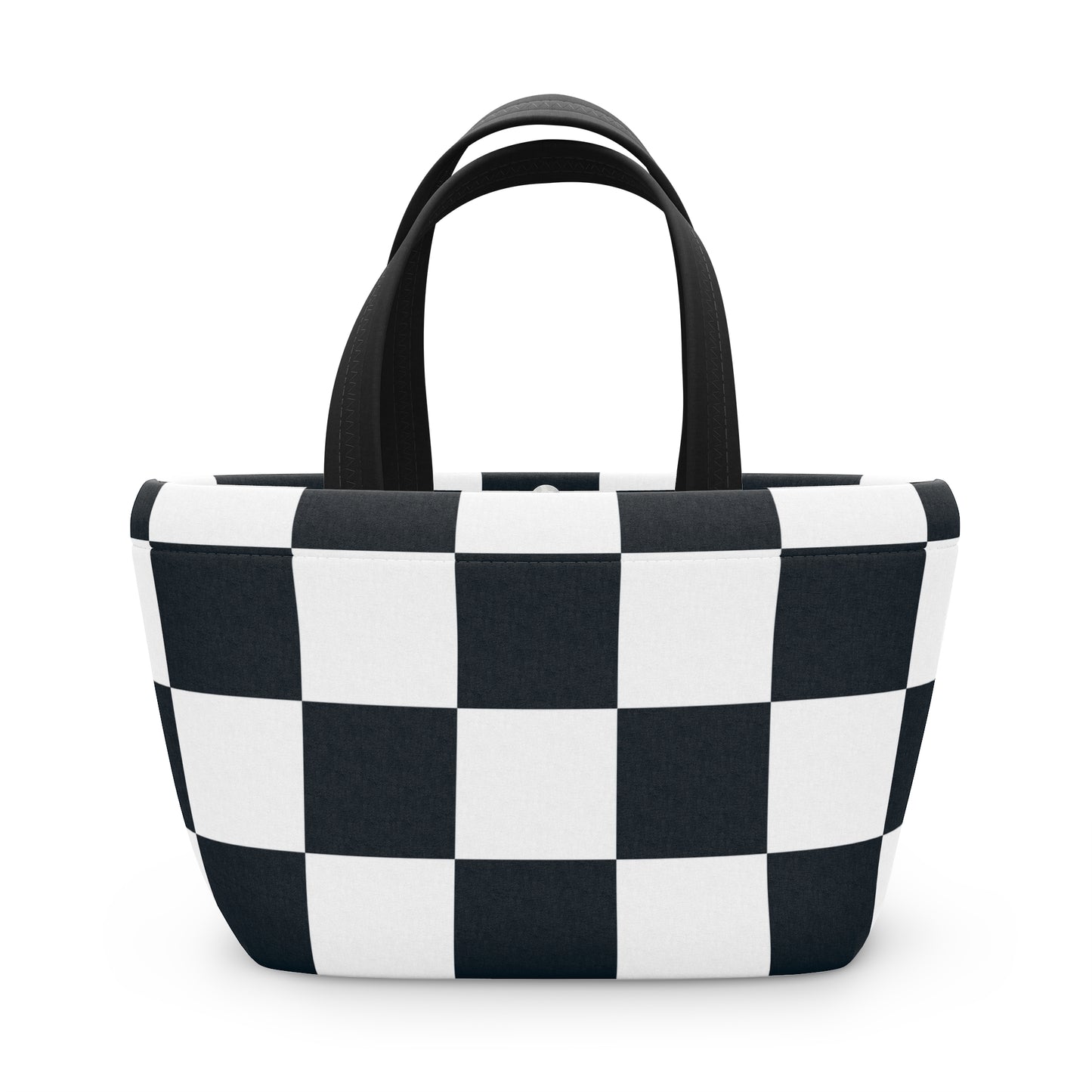Black and White Checkered Ladies Lunch Bag - Elegant and Minimalist Neoprene Insulated Purse Lunch Box