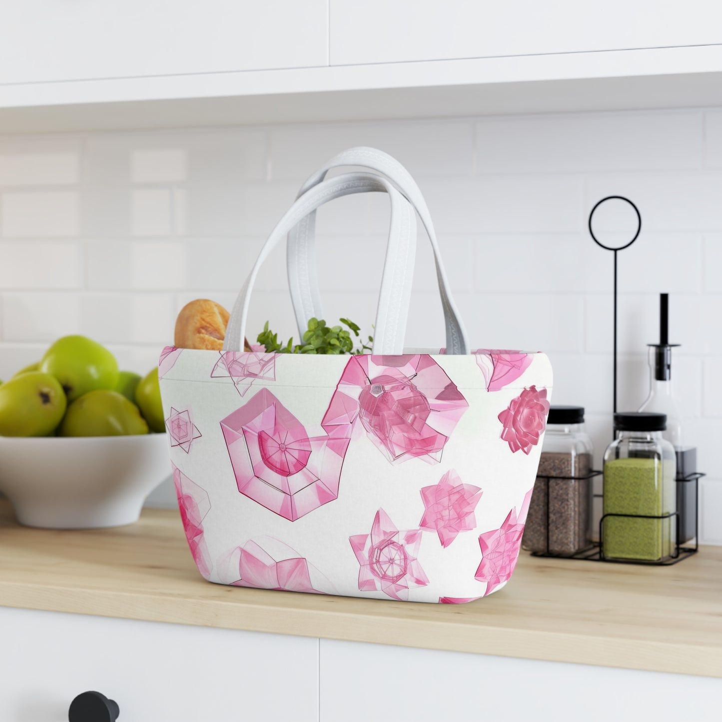 Women's Pink Glass Jeweled Lunch Bag - Chic Lunch Bag Unique Statement
