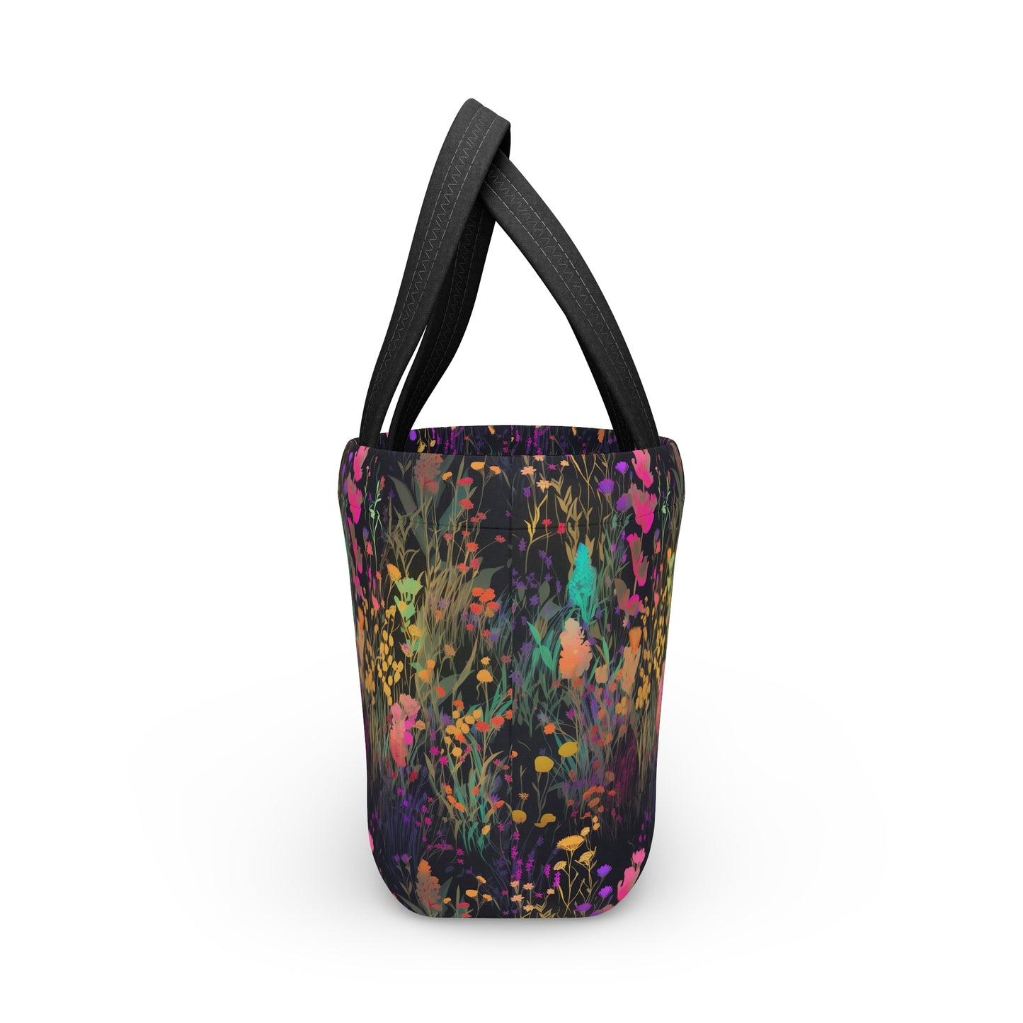 Bold Flowers on Black Lunch Bag - Insulated Reuseable