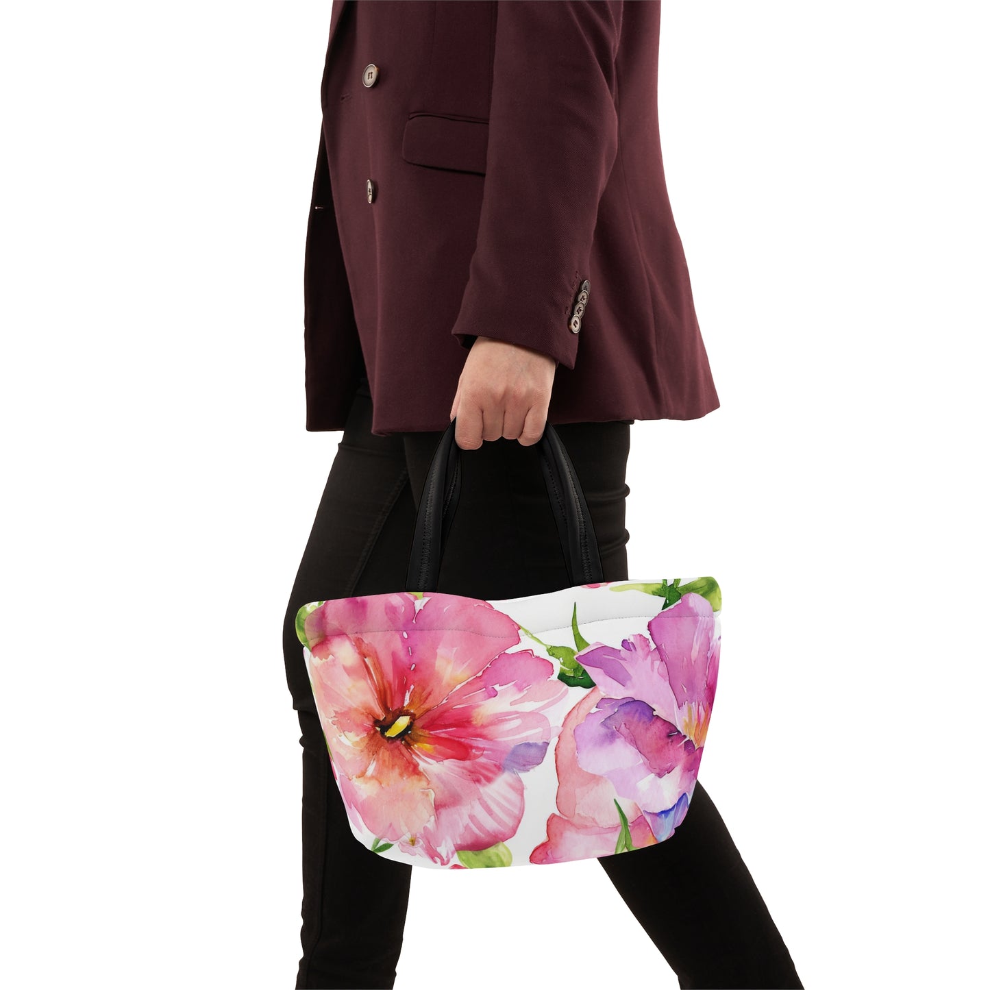 Women's Pink Lunch Bag - Chic Floral Lunch Bag Unique Statement