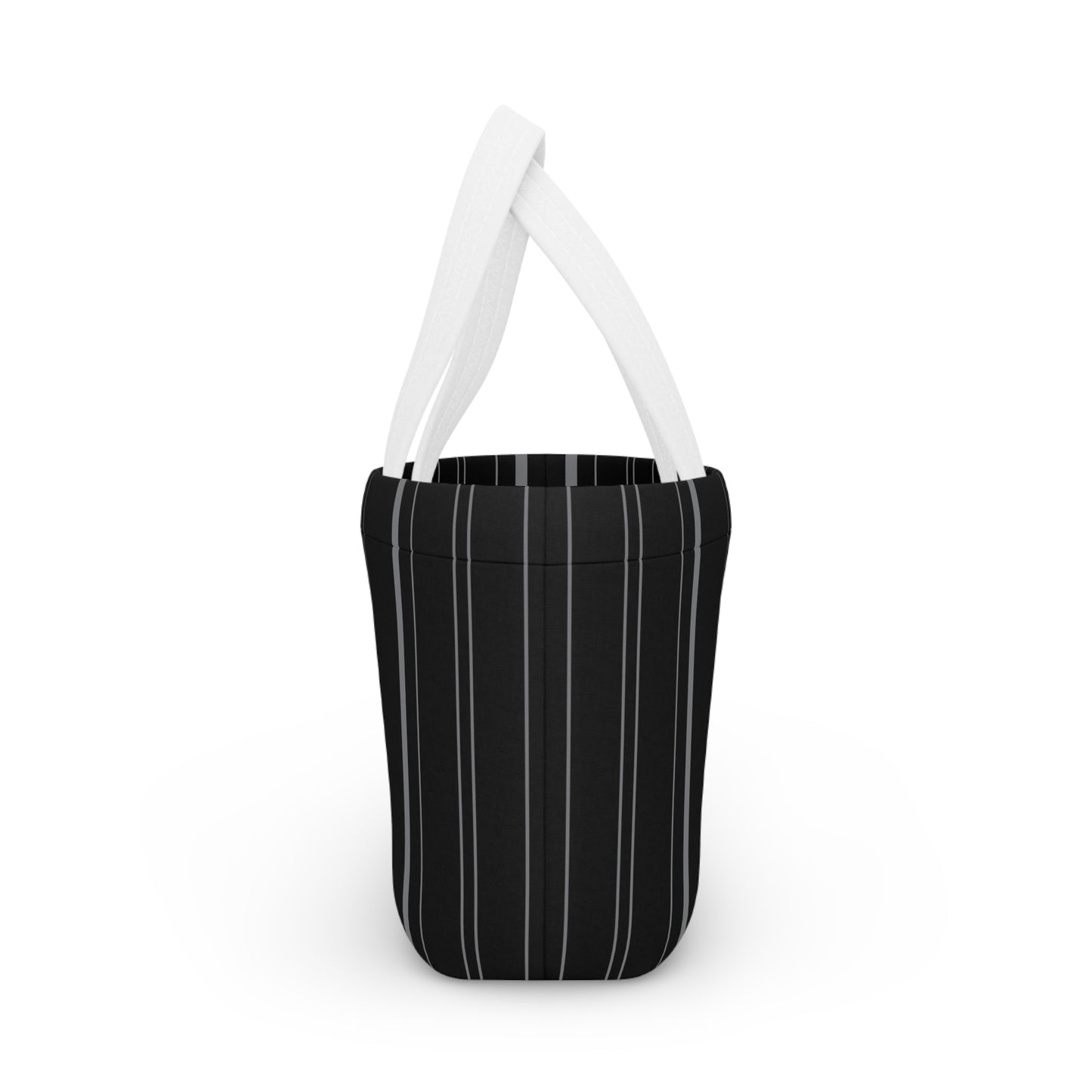 Black Pinstripped Lunch Bag - Elegant and Minimalist Neoprene Insulated Purse Lunch Box