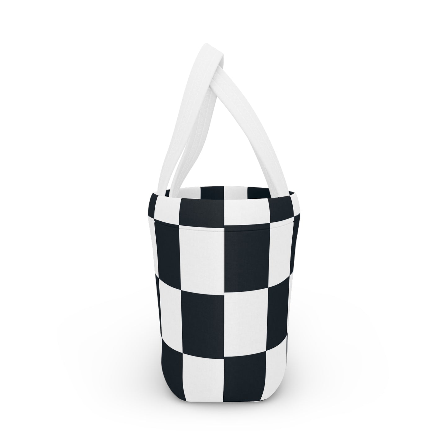 Black and White Checkered Ladies Lunch Bag - Elegant and Minimalist Neoprene Insulated Purse Lunch Box