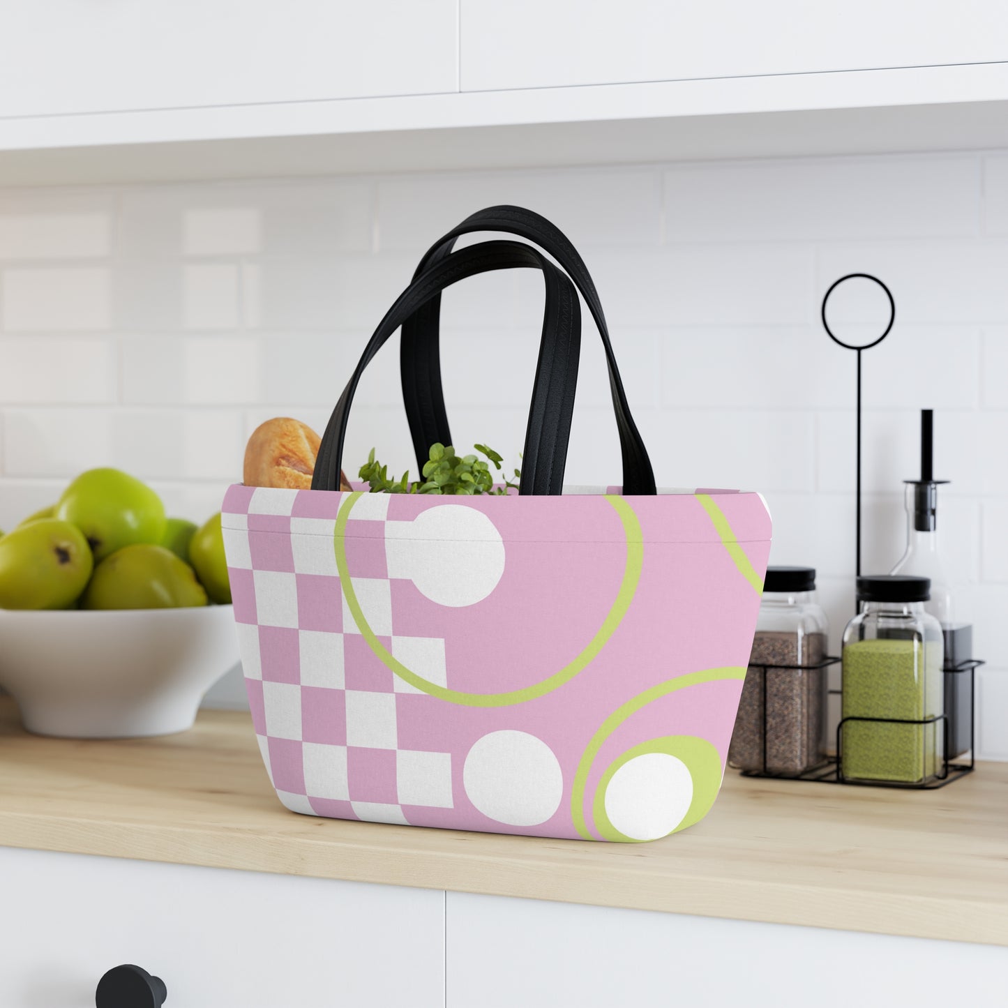 Chic Pink Lunch Bag Geometrical Patterns Unique Statement