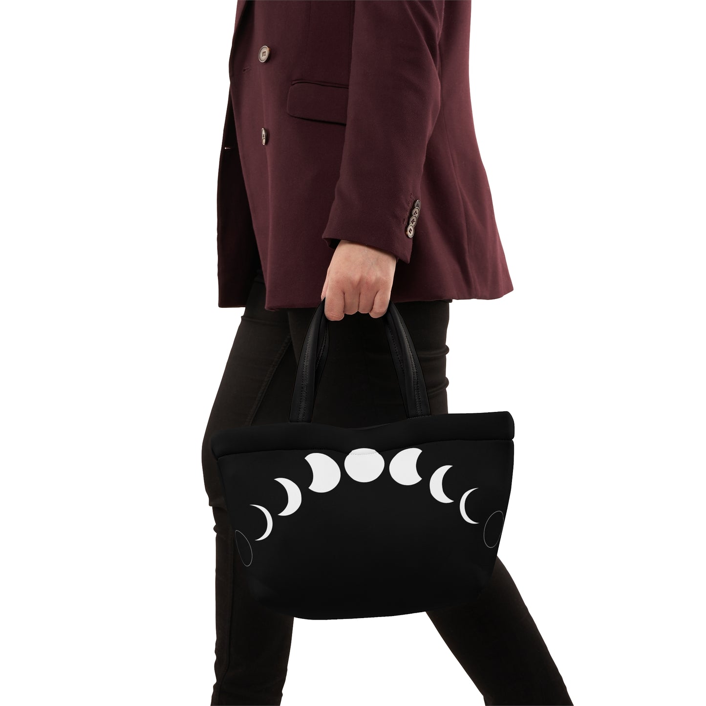 Phases of the Moon Ladies Lunch Bag - Elegant and Minimalist Neoprene Insulated Purse Lunch Box
