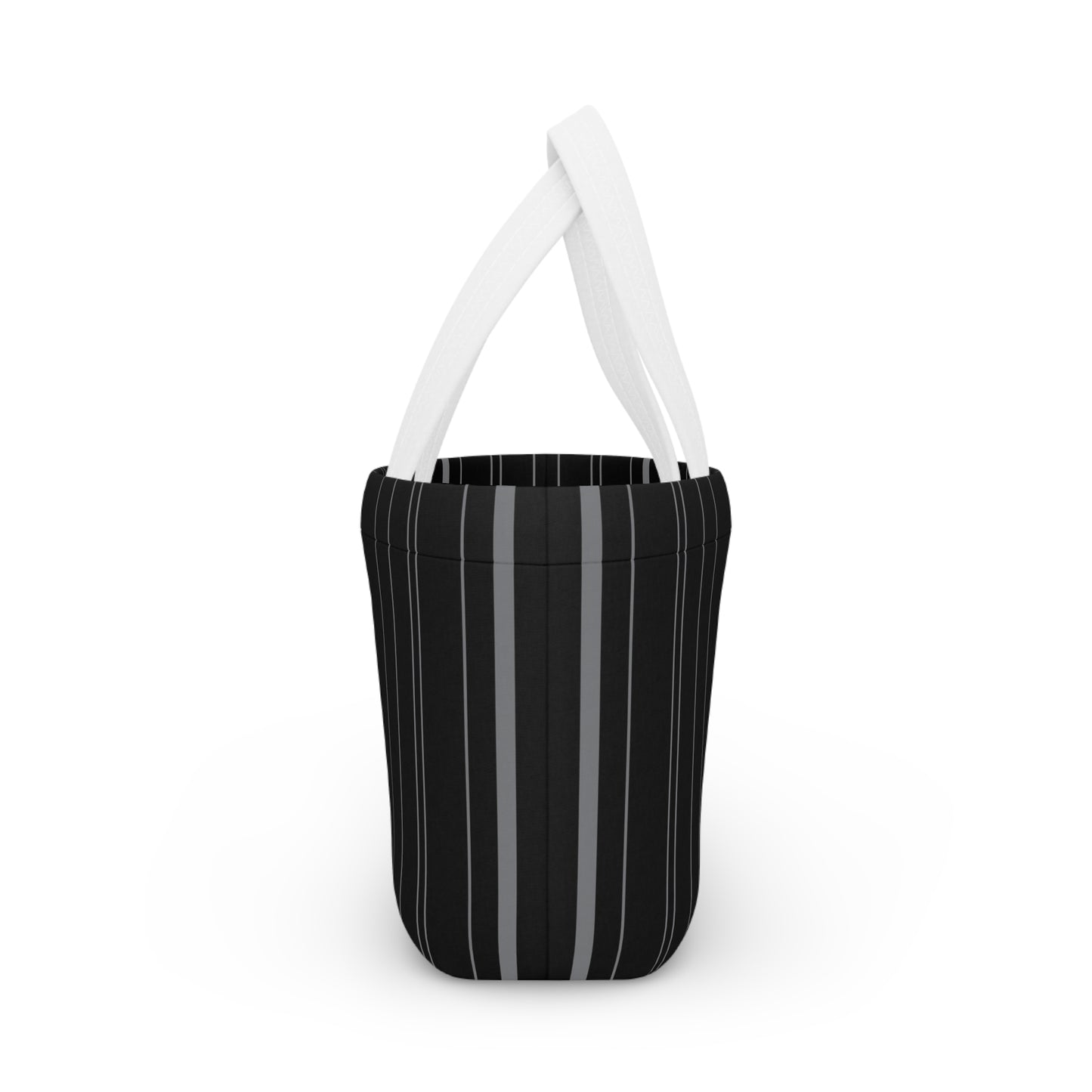 Black Pinstripped Lunch Bag - Elegant and Minimalist Neoprene Insulated Purse Lunch Box
