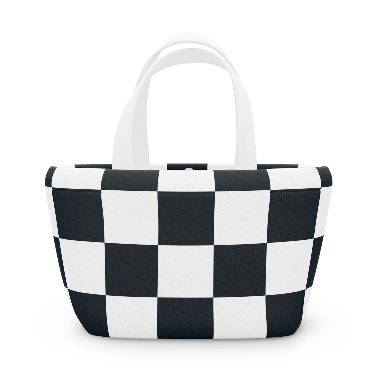 Black and White Checkered Ladies Lunch Bag - Elegant and Minimalist Neoprene Insulated Purse Lunch Box