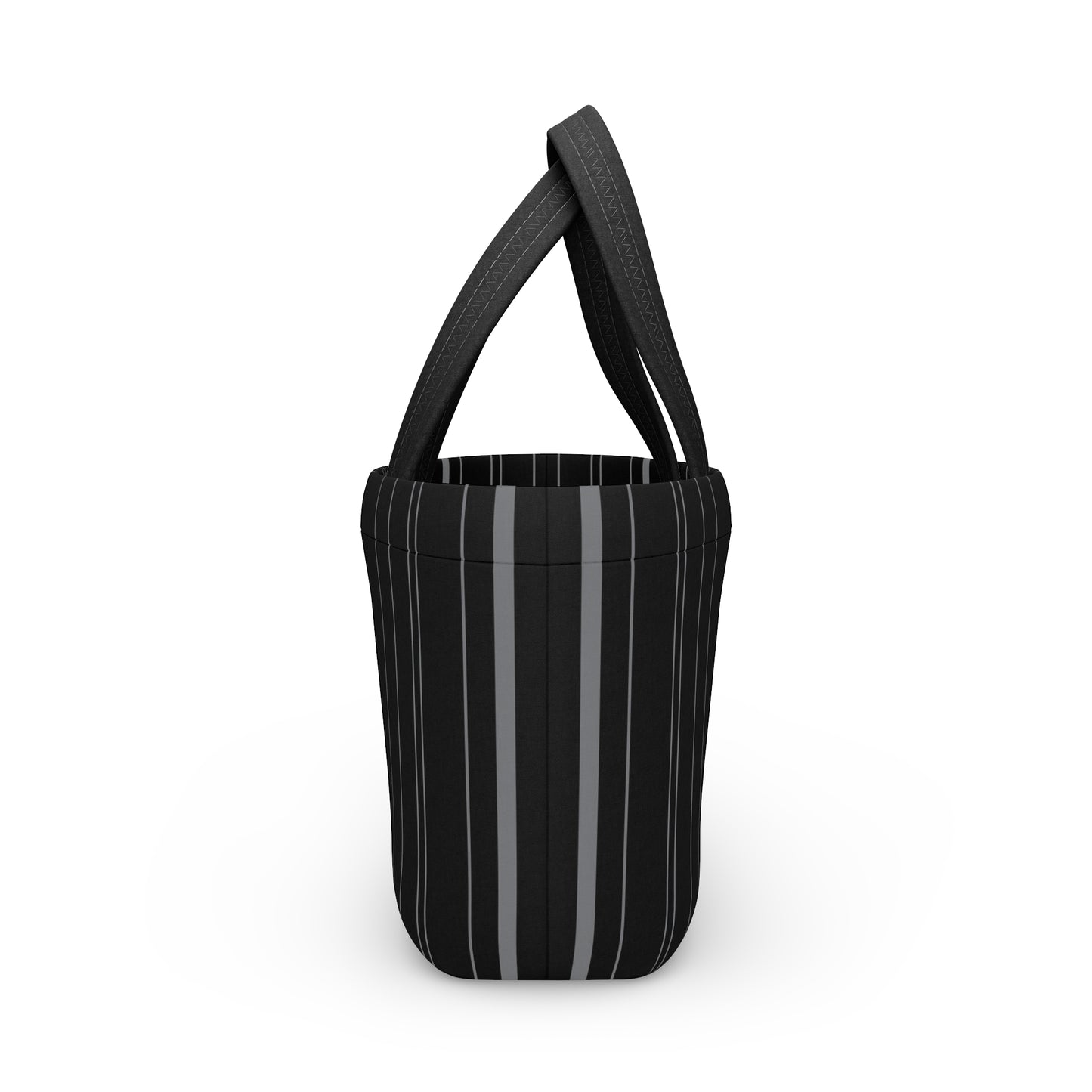 Black Pinstripped Lunch Bag - Elegant and Minimalist Neoprene Insulated Purse Lunch Box