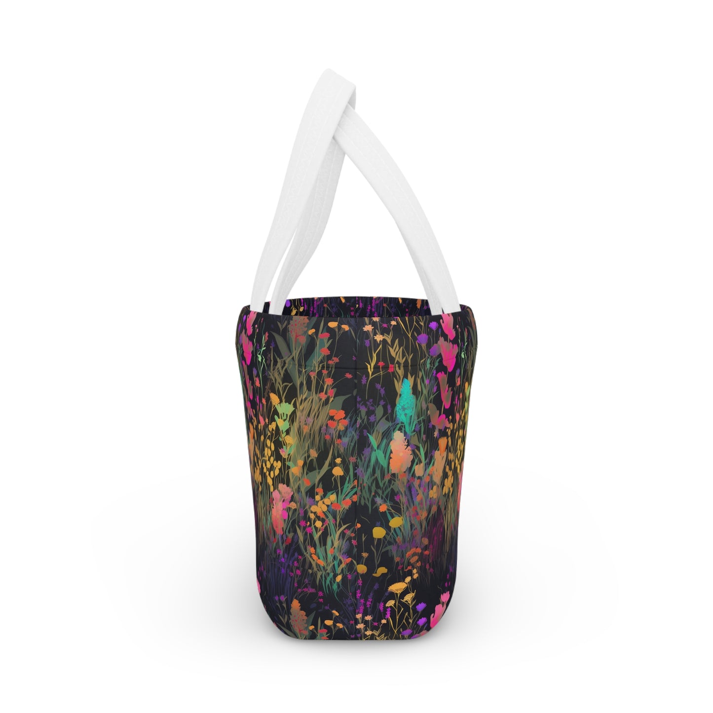 Bold Flowers on Black Lunch Bag - Insulated Reuseable