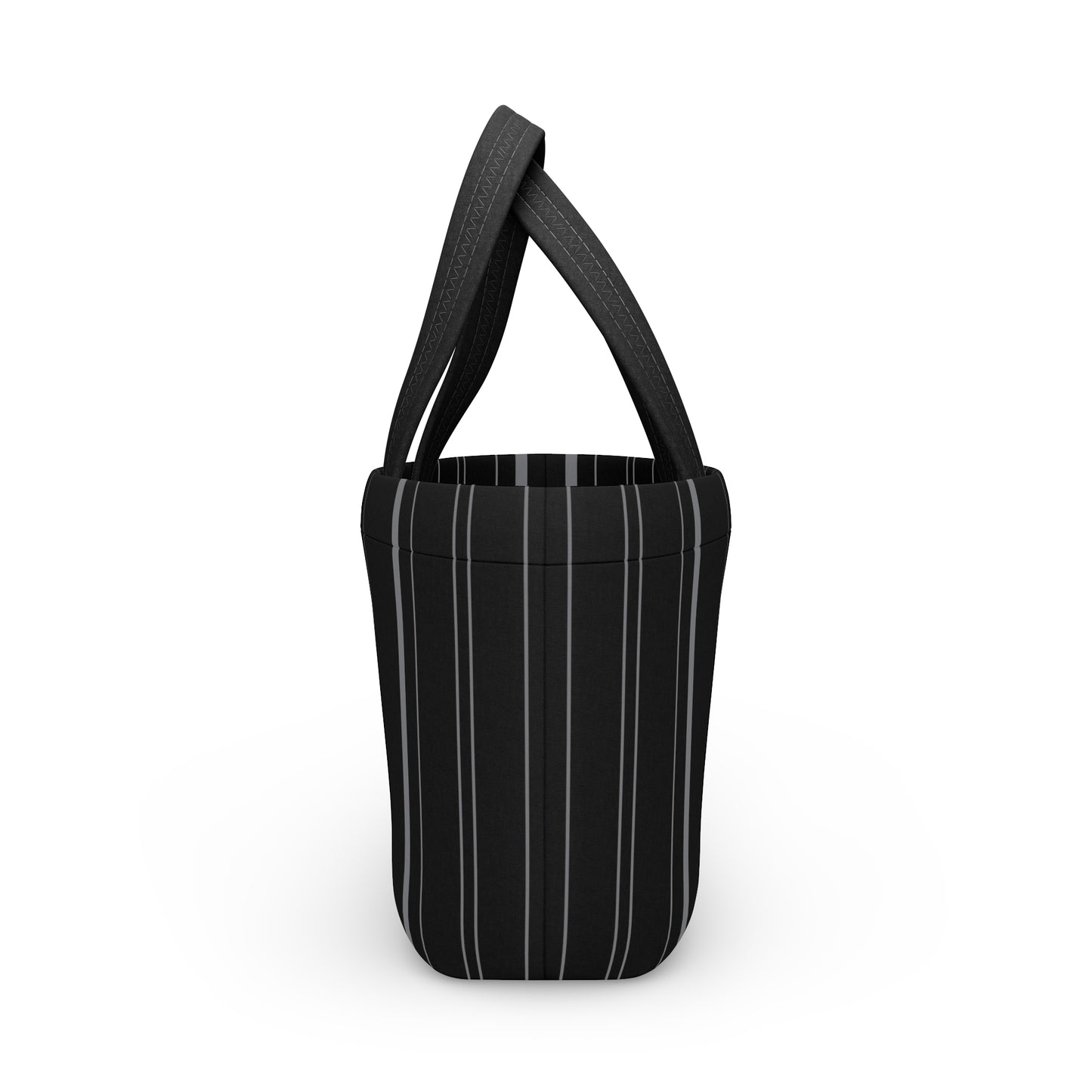 Black Pinstripped Lunch Bag - Elegant and Minimalist Neoprene Insulated Purse Lunch Box