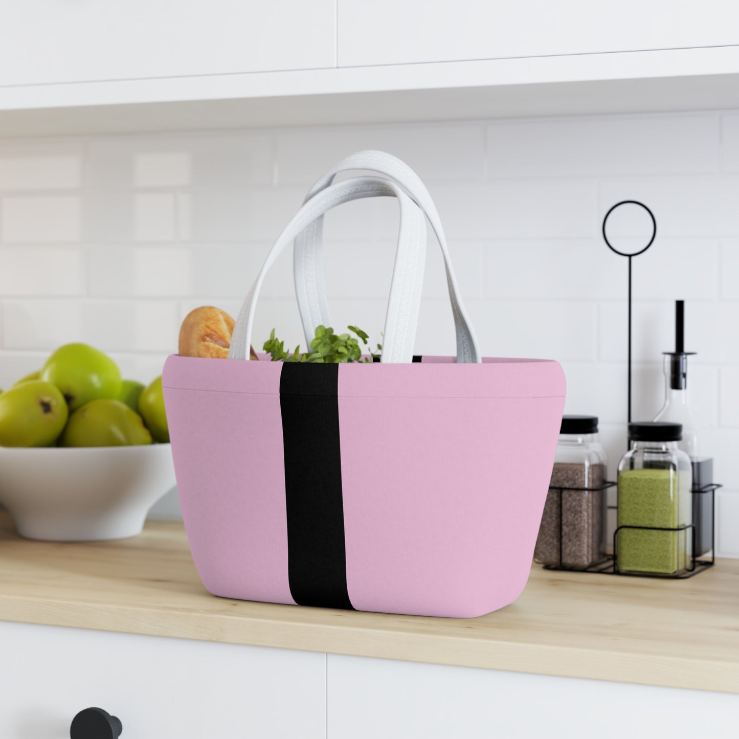Women's Pink Lunch Bag - Chic Black Stripe Lunch Bag Unique Statement