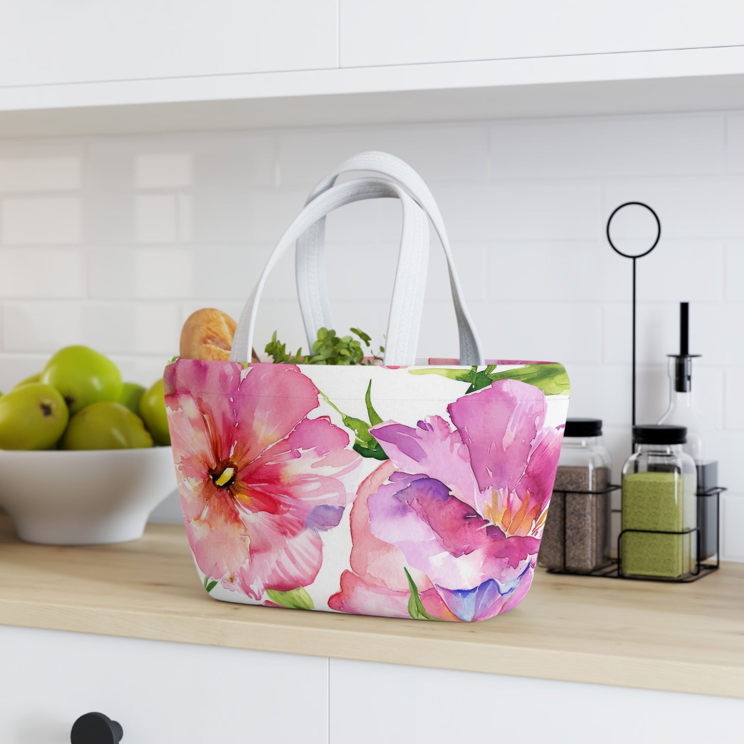 Women's Pink Lunch Bag - Chic Floral Lunch Bag Unique Statement
