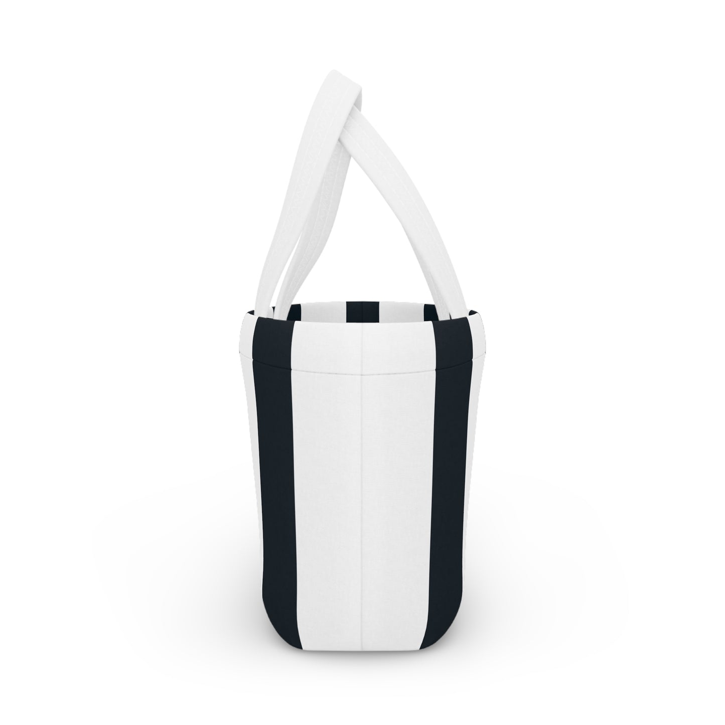 Black and White Striped Ladies Lunch Bag - Elegant and Minimalist Neoprene Insulated Purse Lunch Box