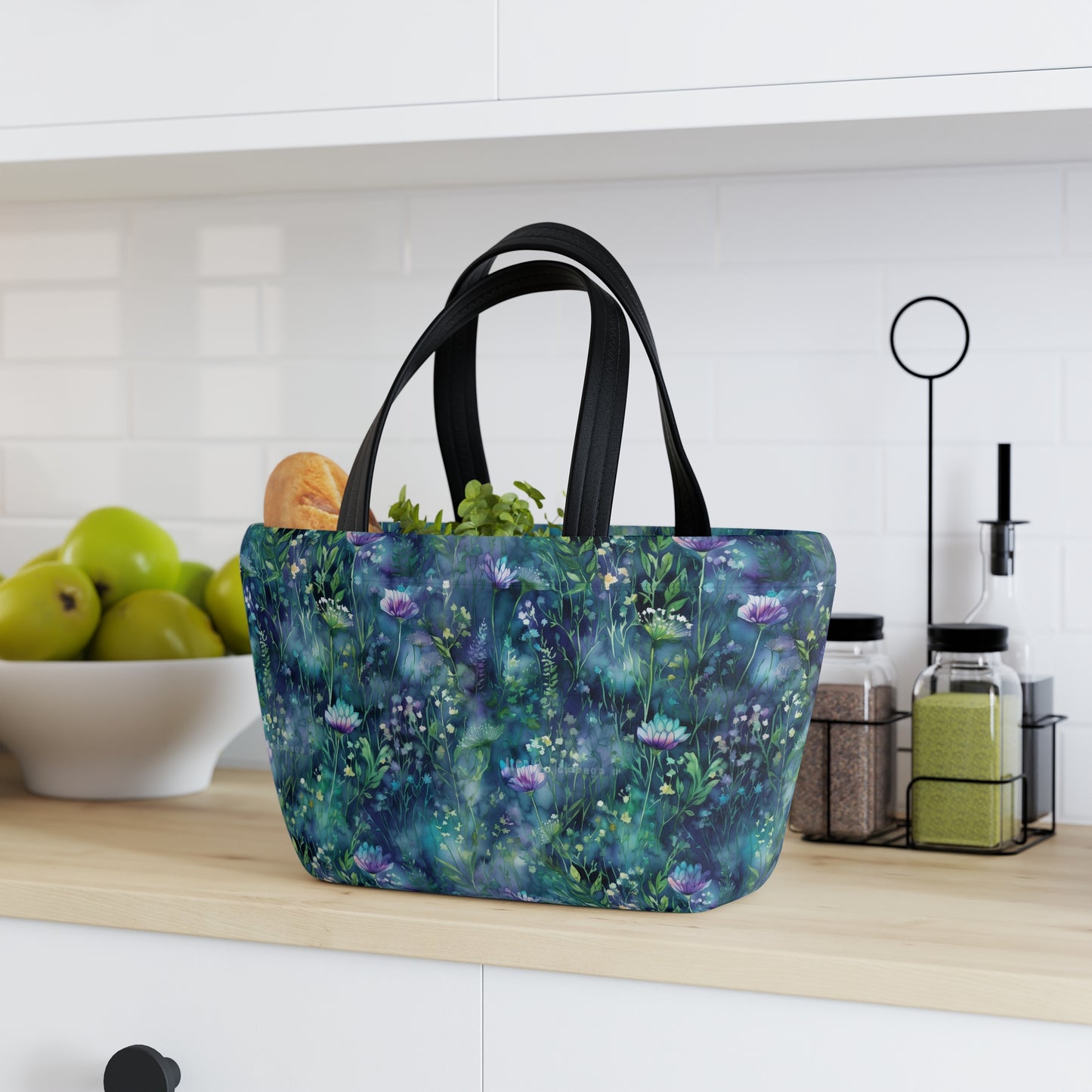 Floral Blues Lunch Bag - Insulated Reuseable