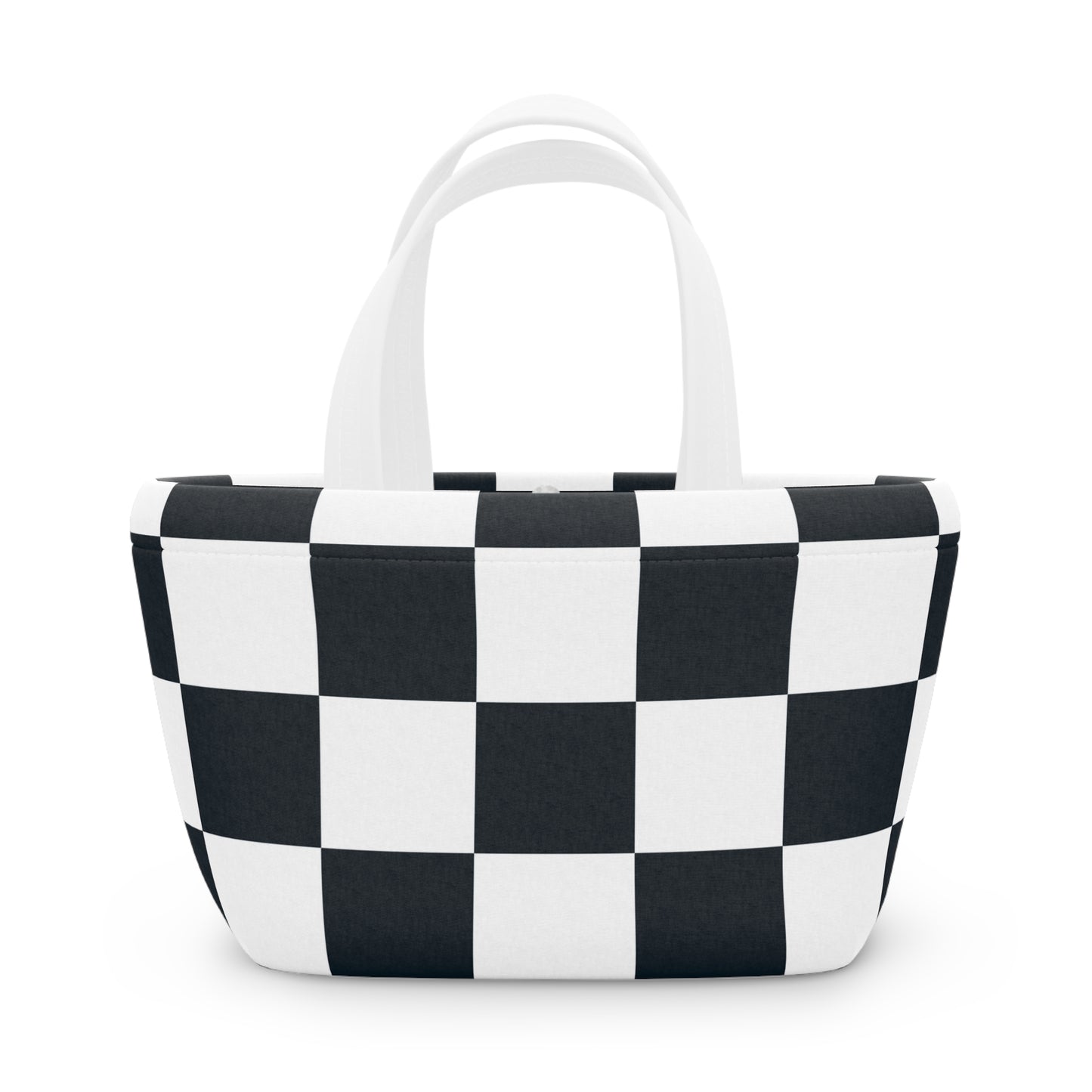 Black and White Checkered Ladies Lunch Bag - Elegant and Minimalist Neoprene Insulated Purse Lunch Box