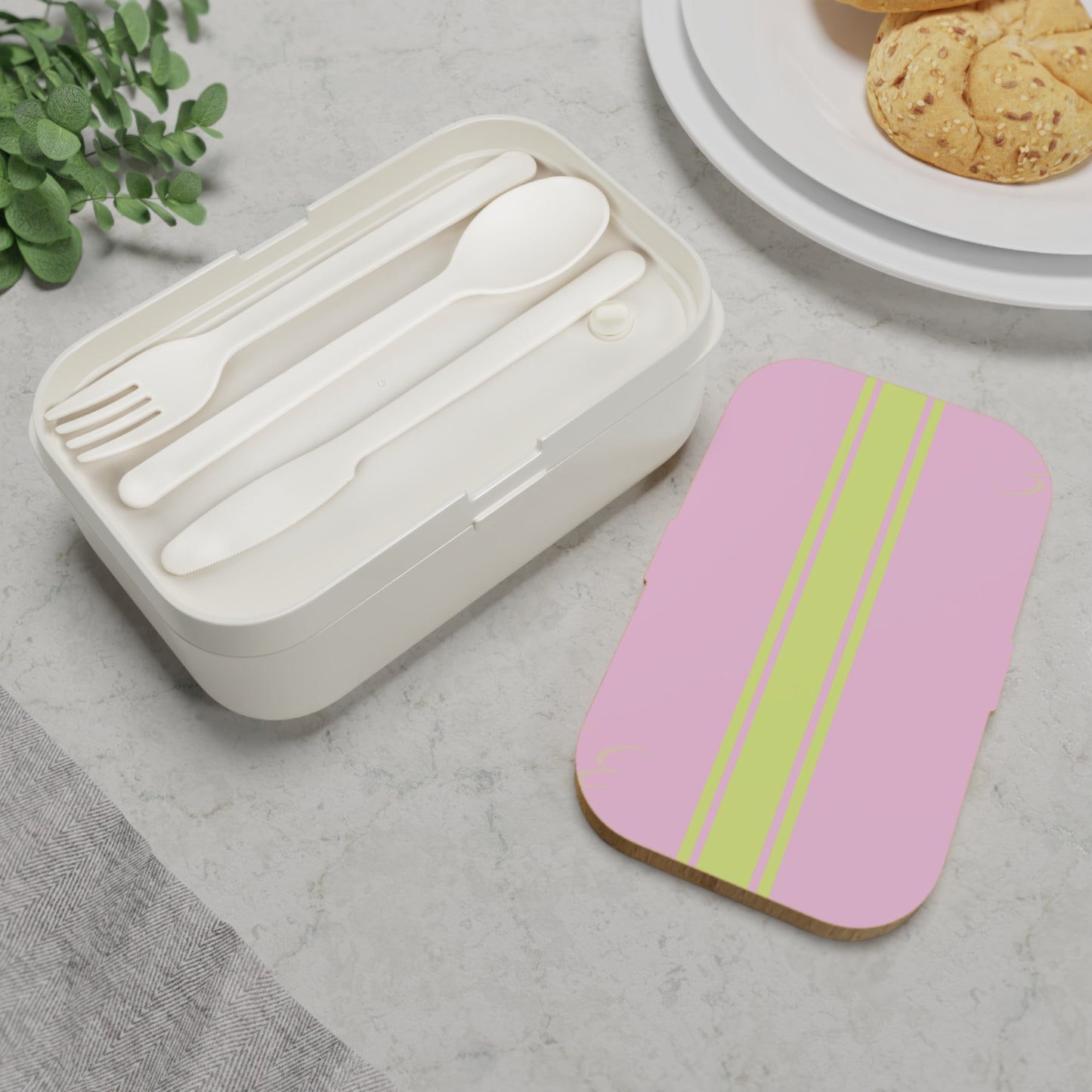 Pink Bento Lunch Box with Golden Stripe - Lunch Bags for Women