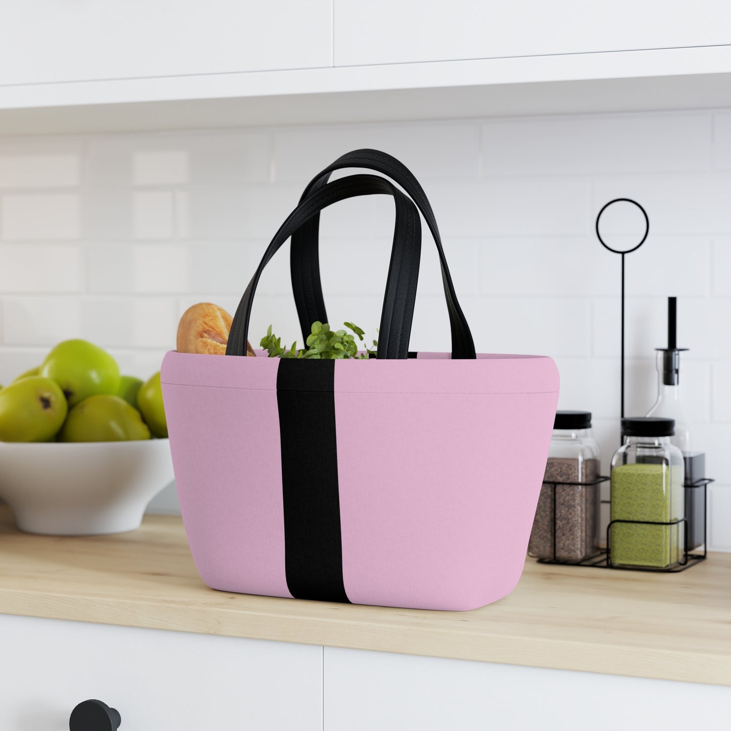 Women's Pink Lunch Bag - Chic Black Stripe Lunch Bag Unique Statement