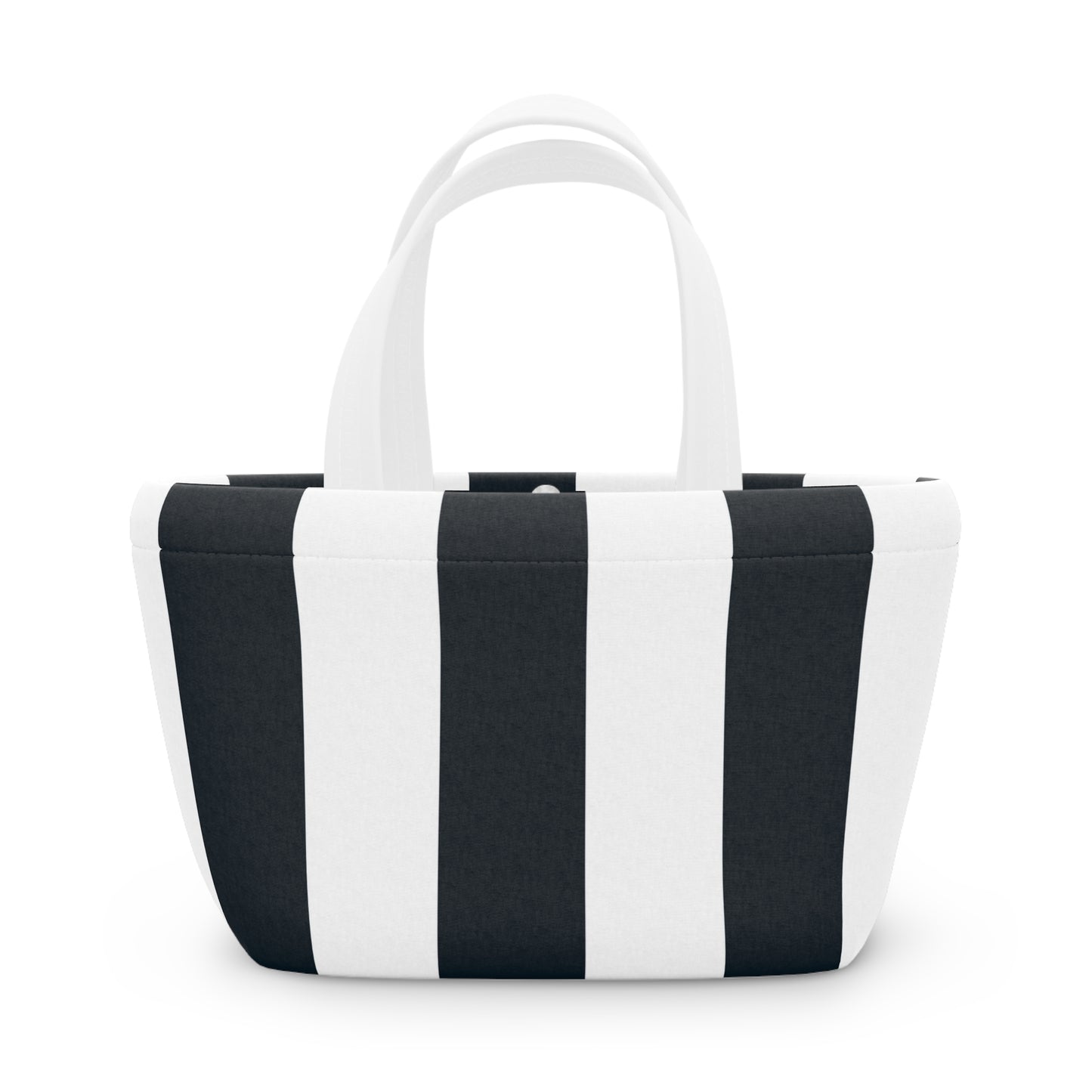 Black and White Striped Ladies Lunch Bag - Elegant and Minimalist Neoprene Insulated Purse Lunch Box