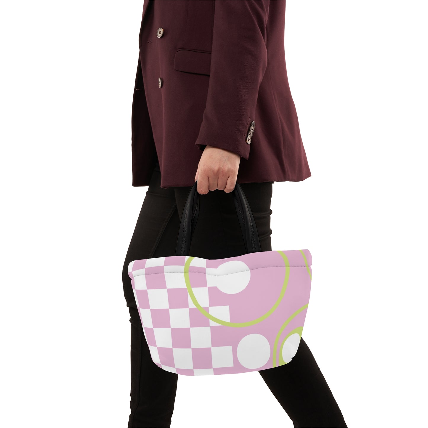 Chic Pink Lunch Bag Geometrical Patterns Unique Statement