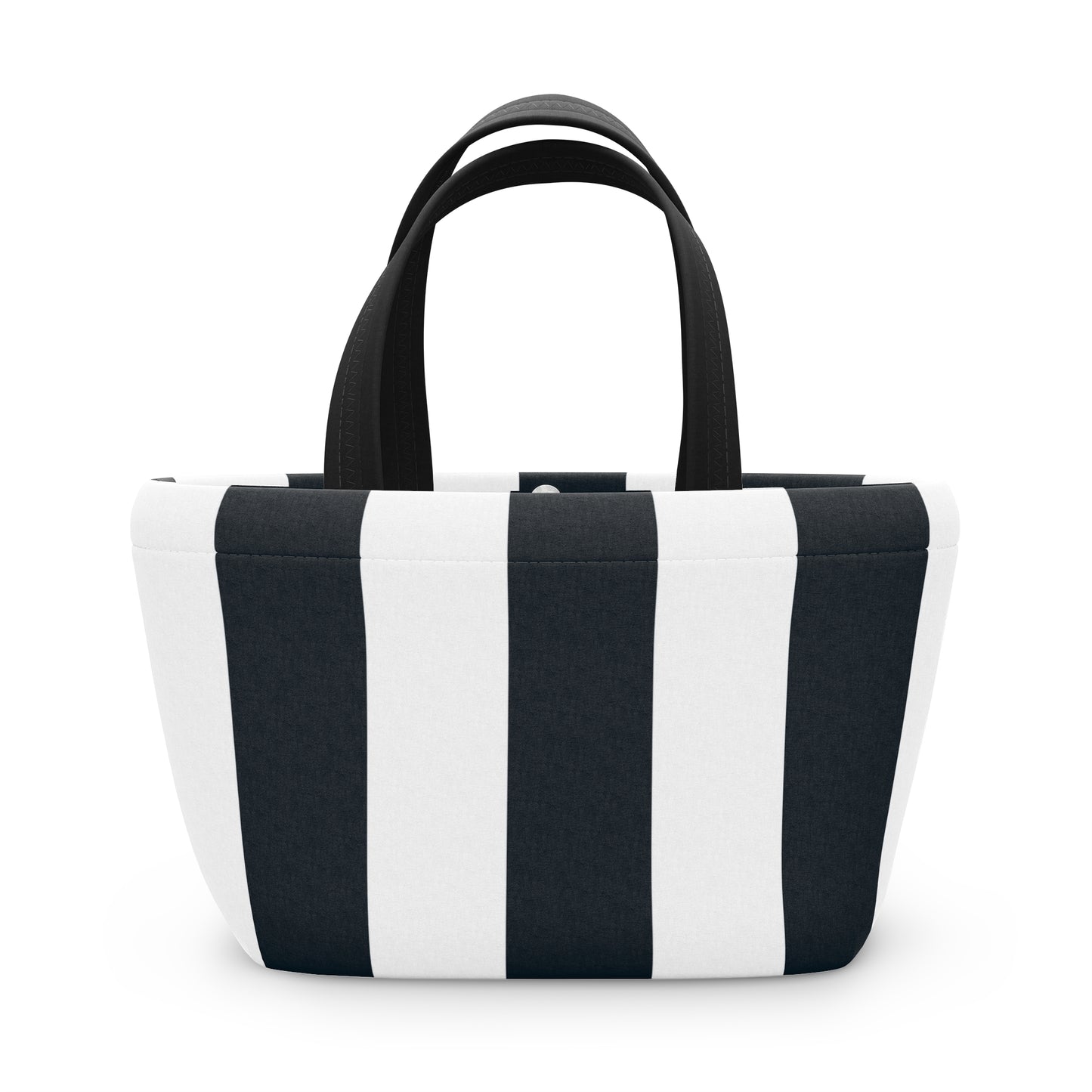 Black and White Striped Ladies Lunch Bag - Elegant and Minimalist Neoprene Insulated Purse Lunch Box