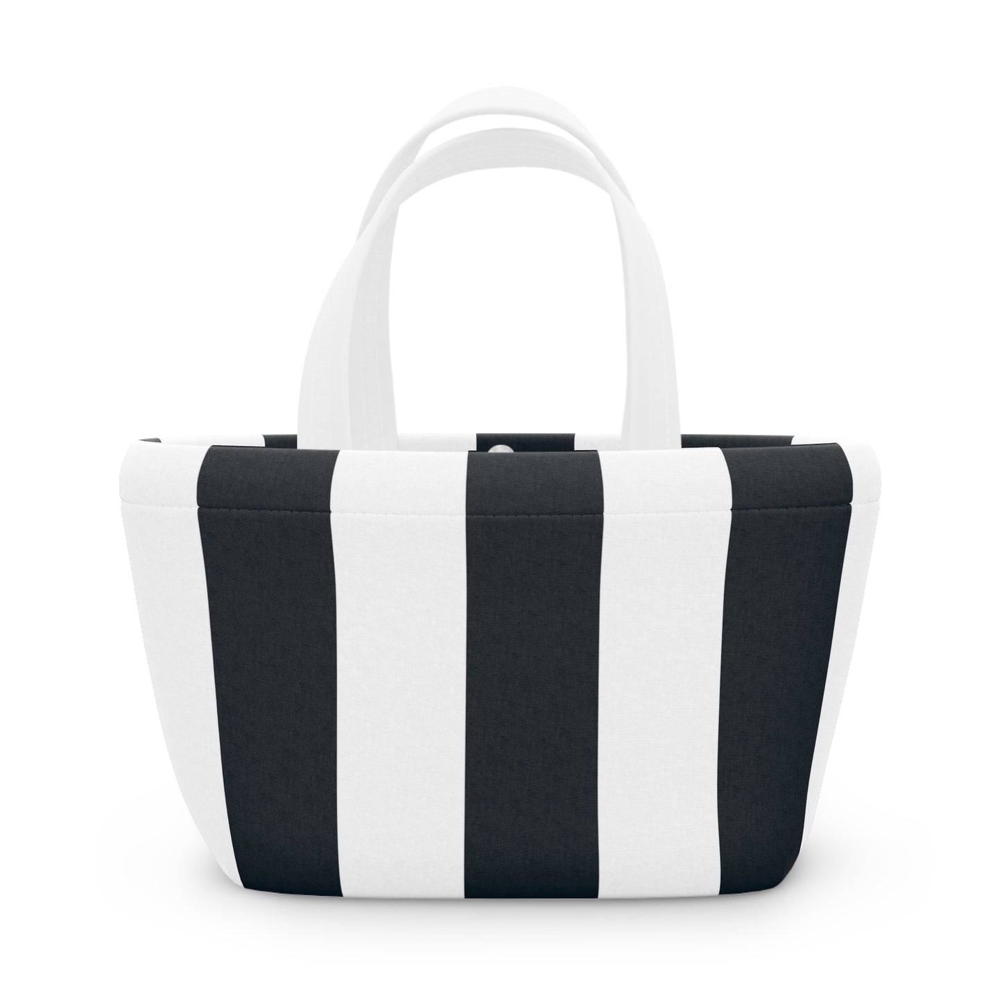 Black and White Striped Ladies Lunch Bag - Elegant and Minimalist Neoprene Insulated Purse Lunch Box