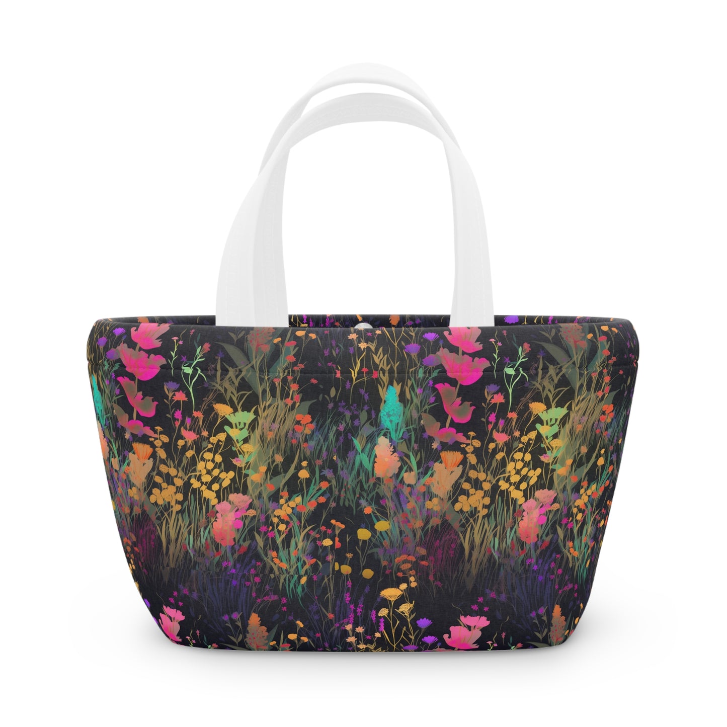 Bold Flowers on Black Lunch Bag - Insulated Reuseable