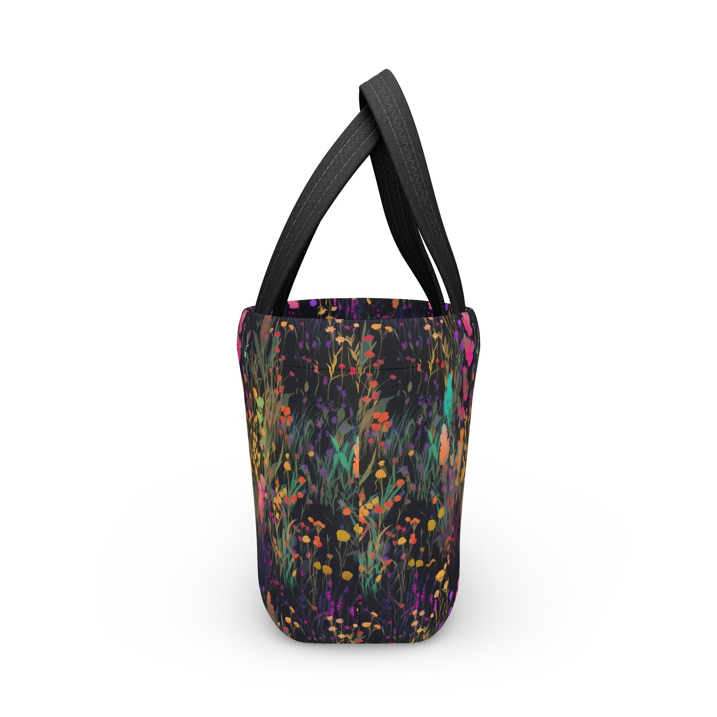 Bold Flowers on Black Lunch Bag - Insulated Reuseable