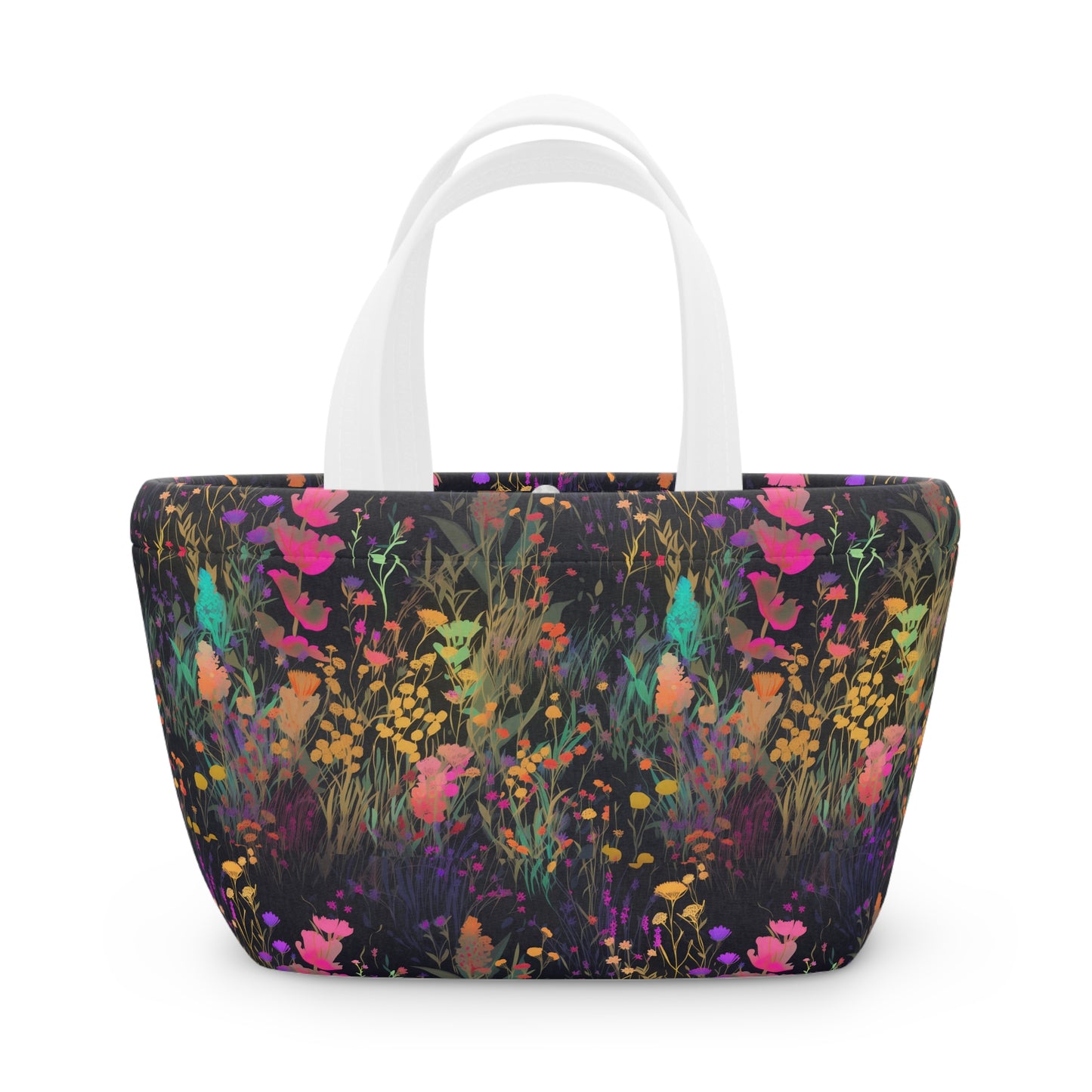 Bold Flowers on Black Lunch Bag - Insulated Reuseable