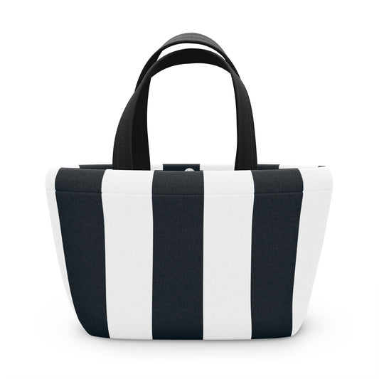 Black and White Striped Ladies Lunch Bag - Elegant and Minimalist Neoprene Insulated Purse Lunch Box